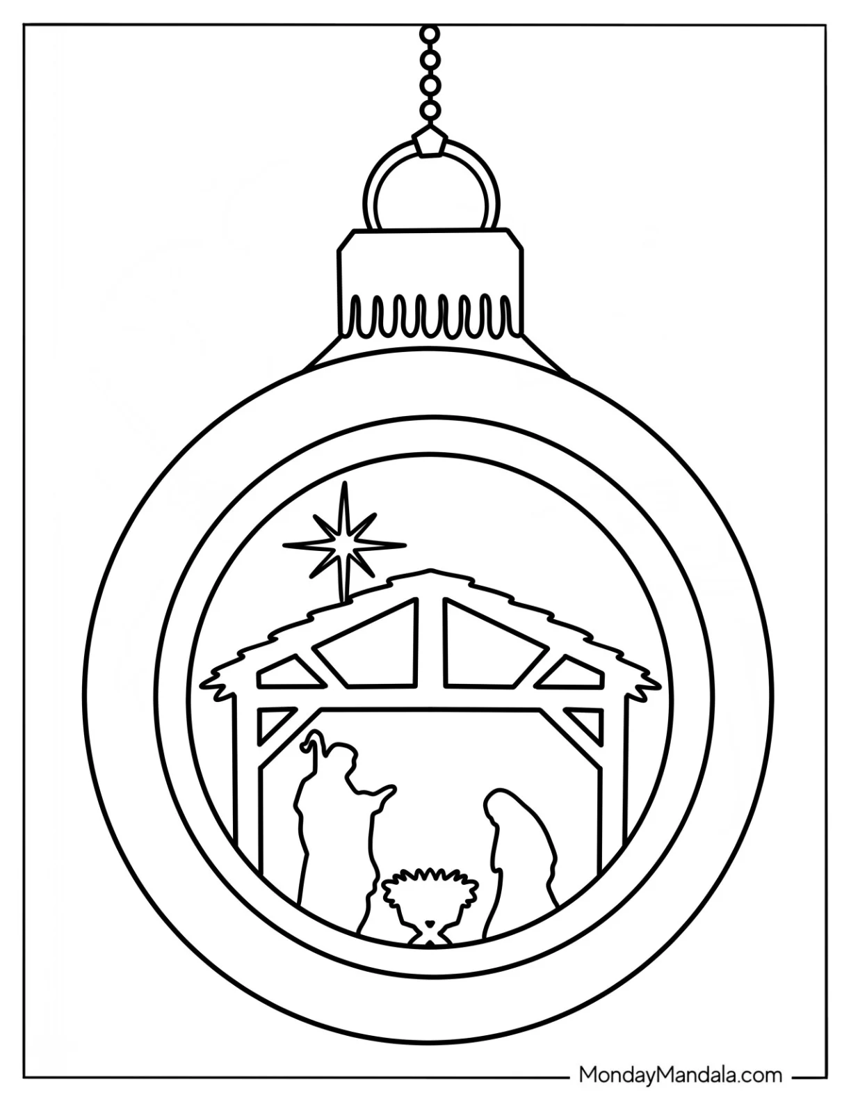 Christmas Bauble Nativity Coloring Page coloring page