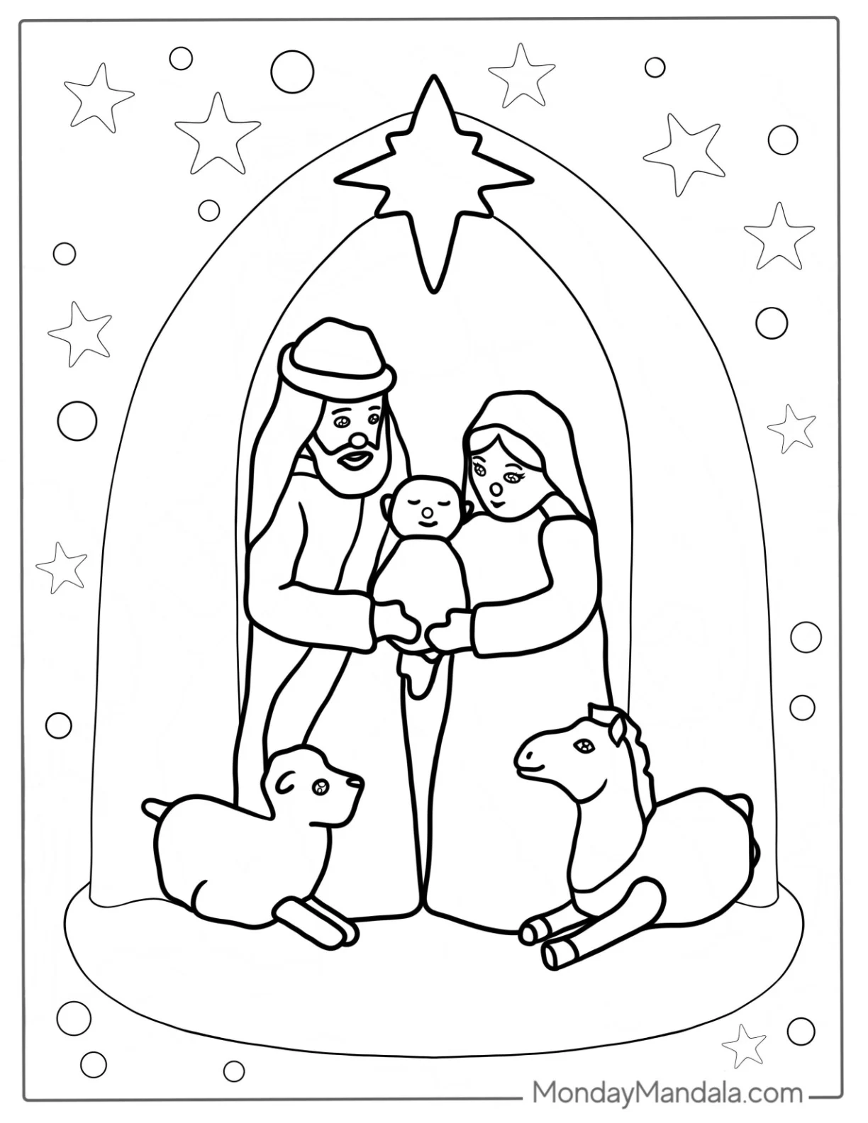 Easy Nativity Coloring Page For Kids coloring page — printable line art