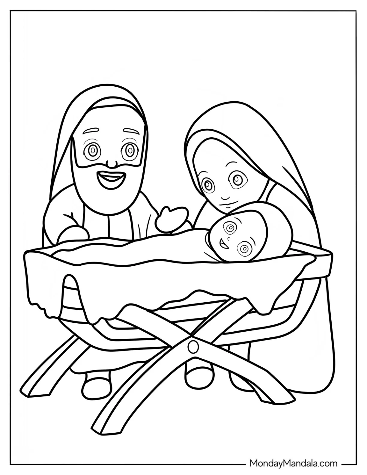 Nativity Coloring Page Of Easy Chibi Nativity For Kids coloring page — printable line art