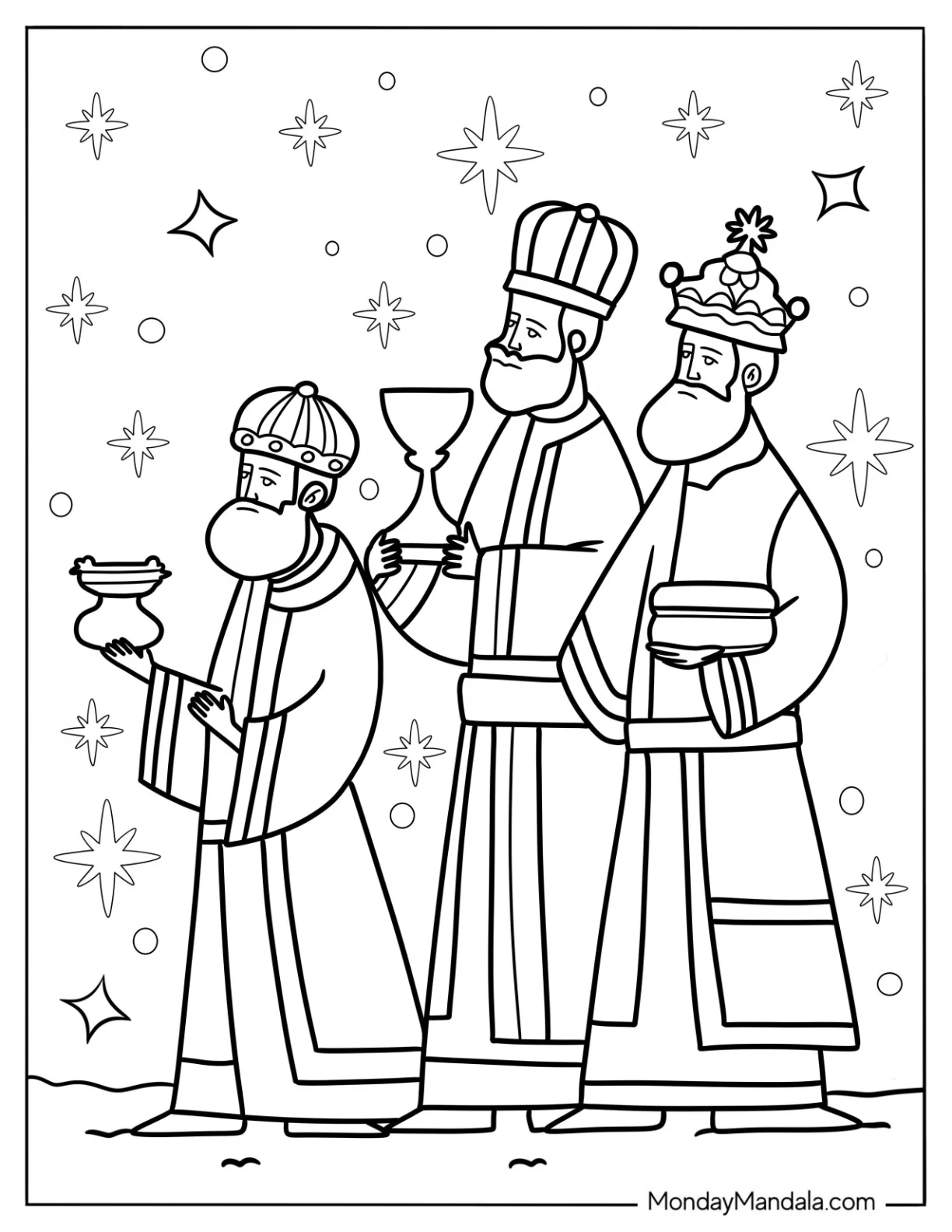 Nativity Coloring Page Of Three Kings Carrying Gifts For Jesus coloring page