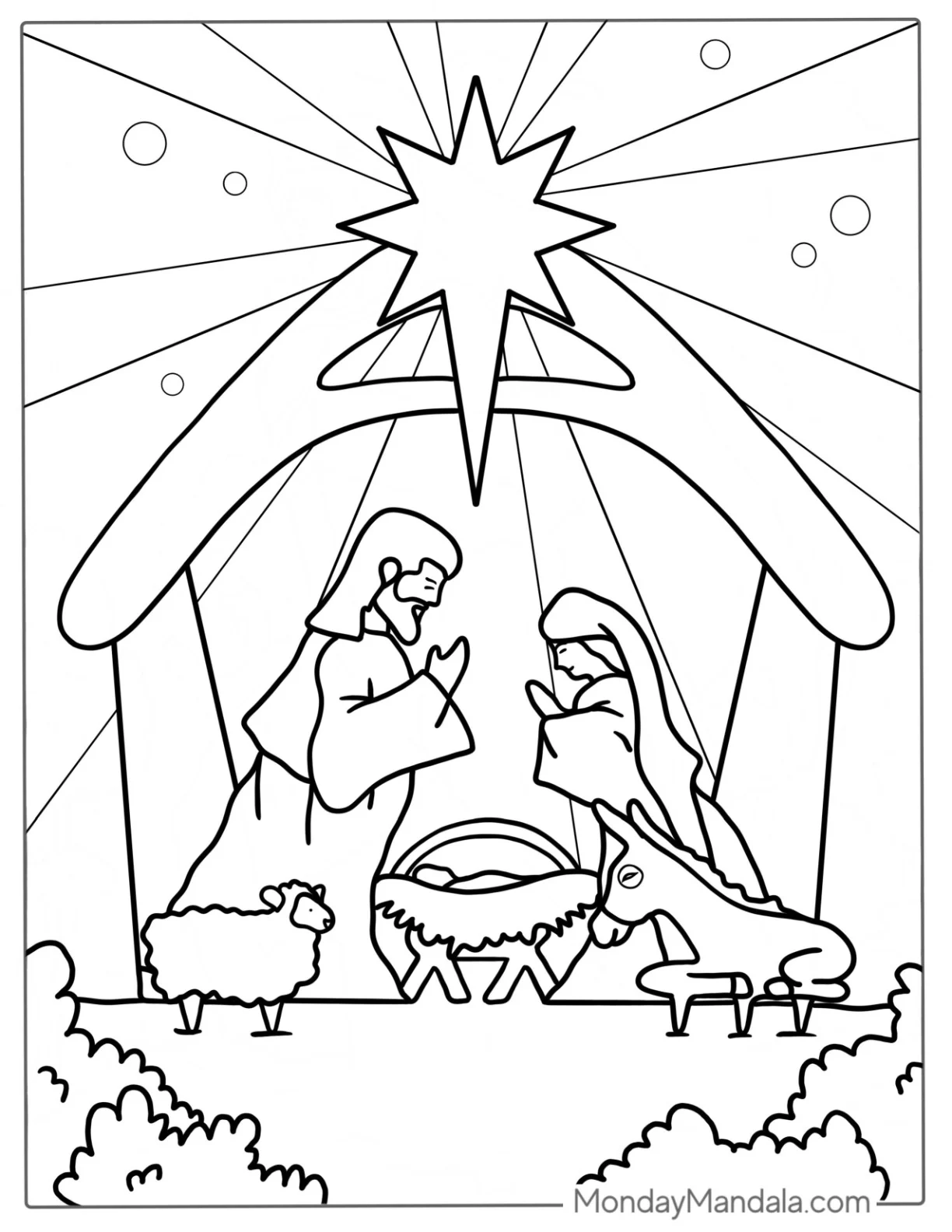 Simple Nativity Coloring Page of Jesus For Preschoolers coloring page