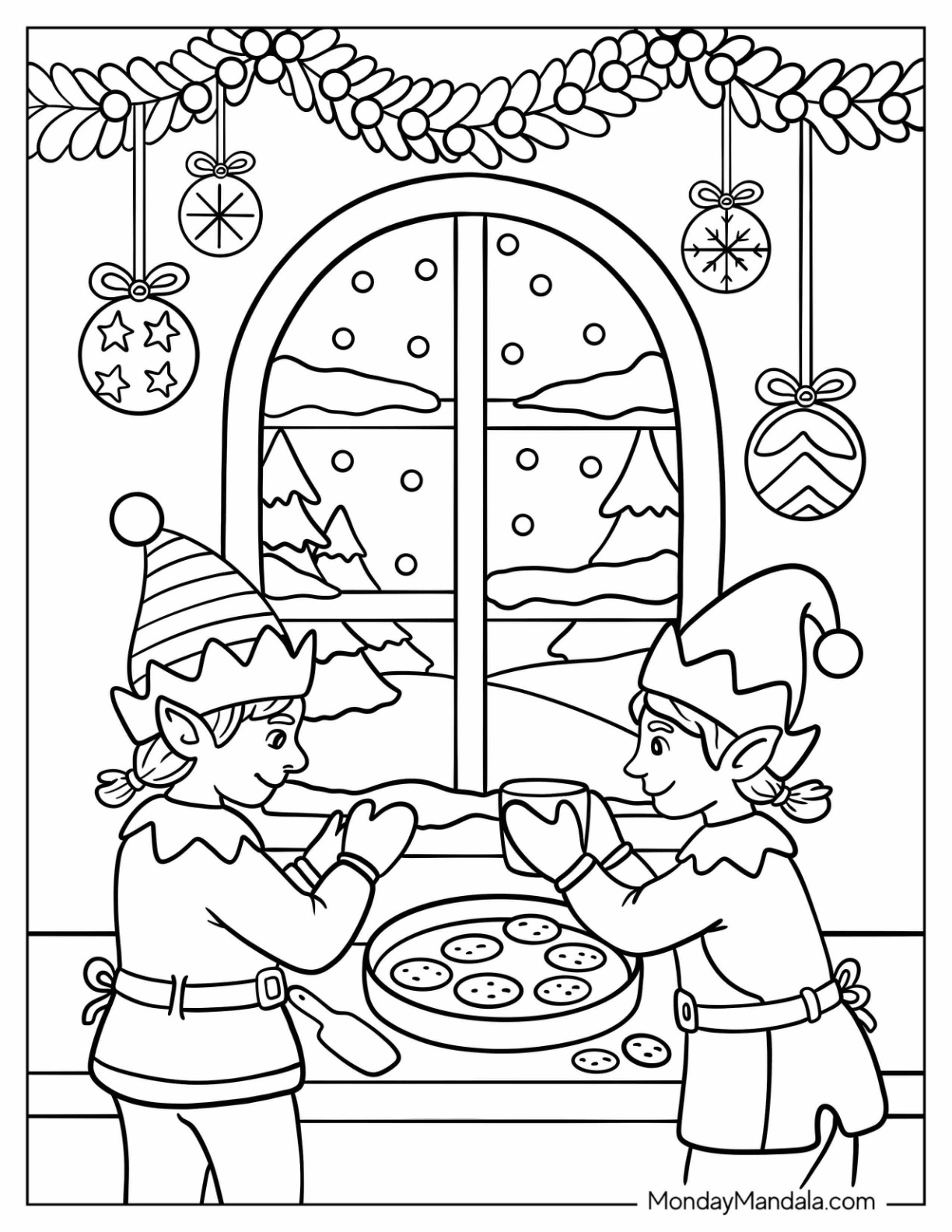 North Pole Coloring Page Elves Baking Christmas Cookies coloring page