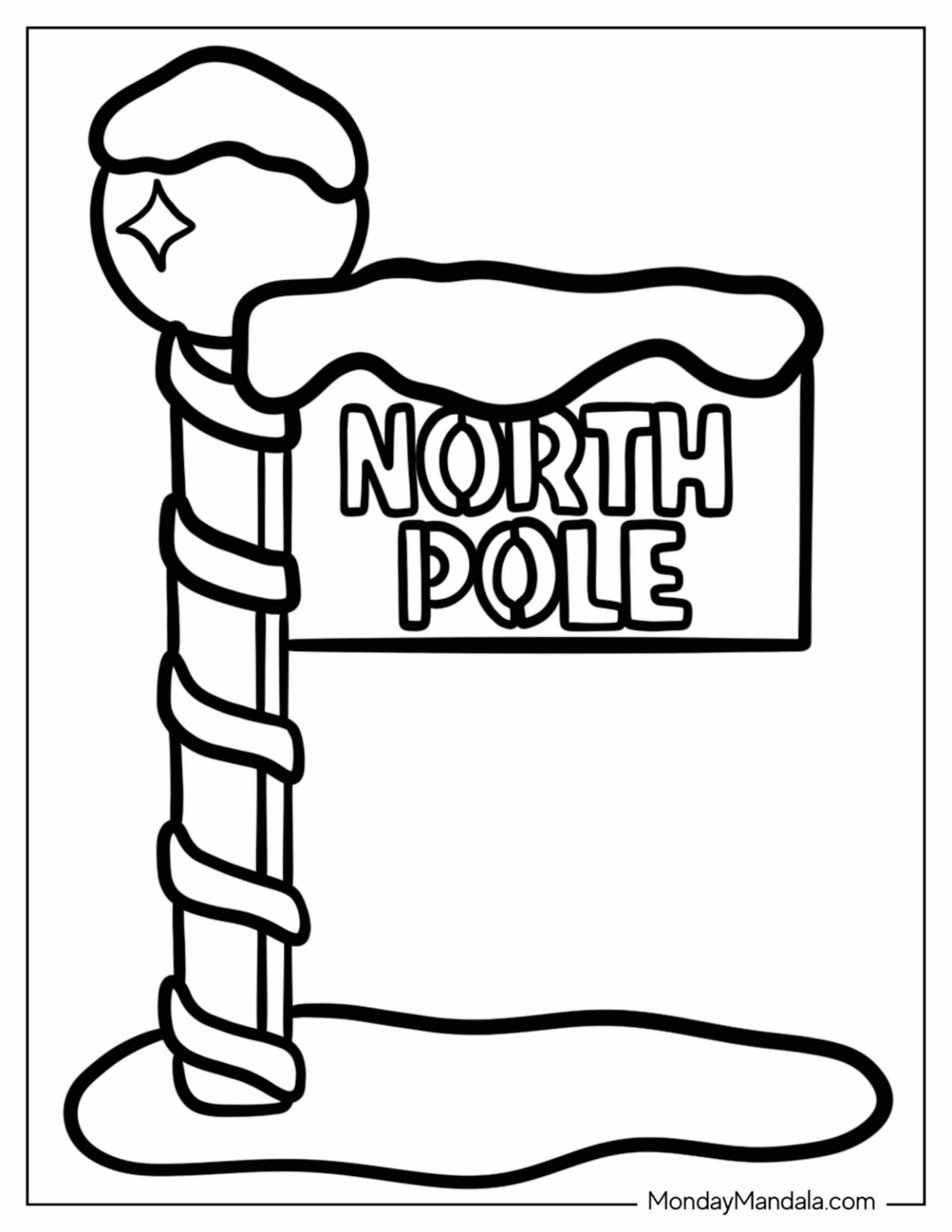 Simple North Pole Coloring Page Sign Post Covered In Ice coloring page