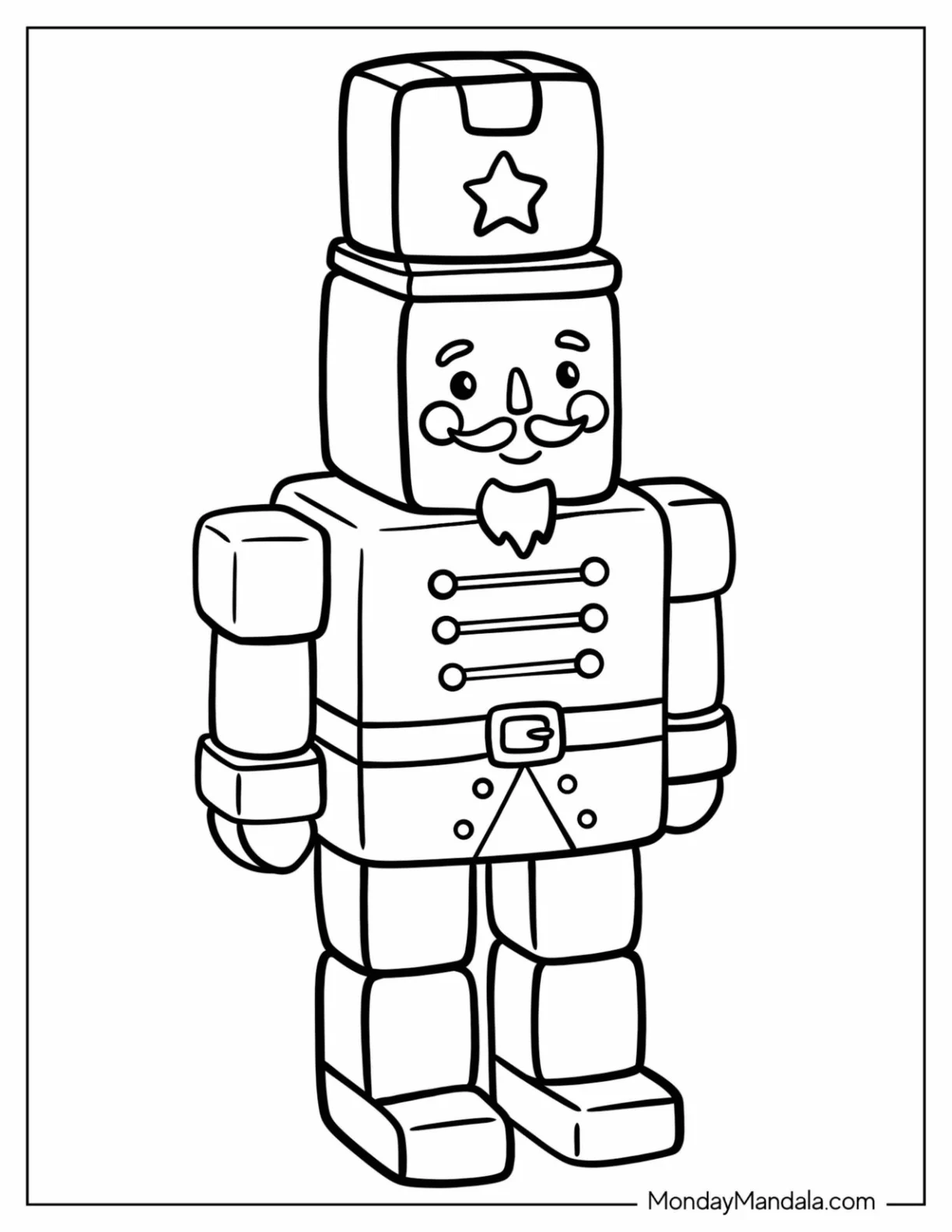 Blocky Toy Nutcracker Soldier Coloring Page for Kids coloring page