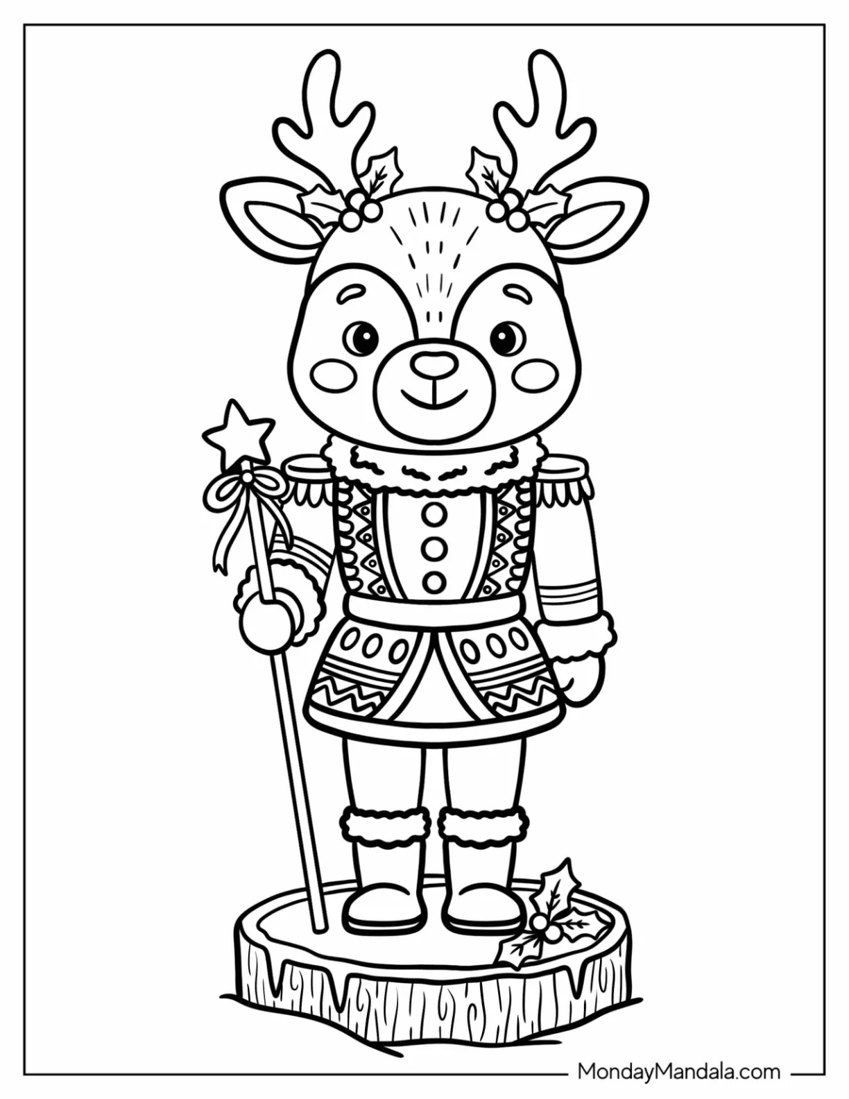 Reindeer Nutcracker Holding a Star Wand Coloring Page coloring page