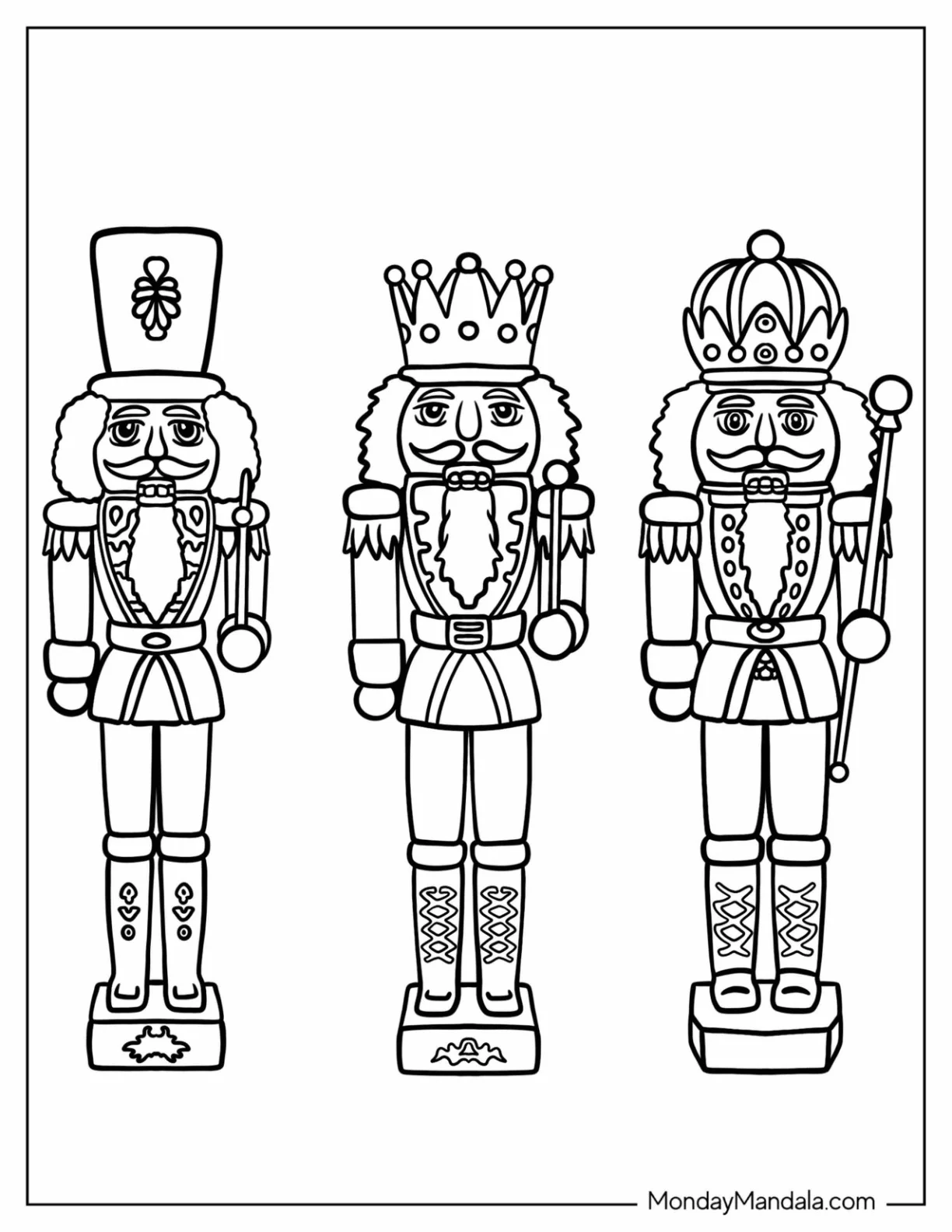 Three Easy Nutcracker Coloring Page Outlines For Kids coloring page