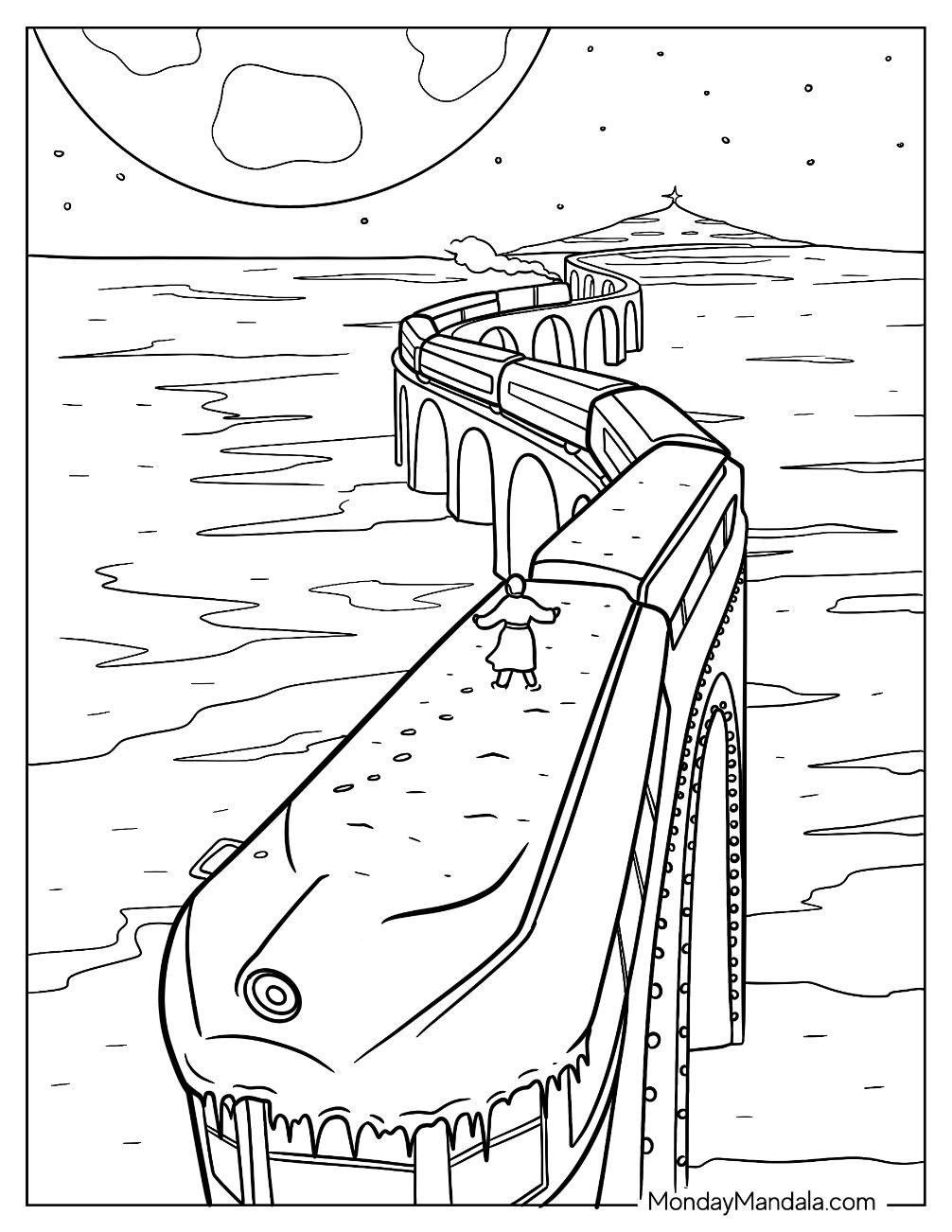 Hero Boy Standing On Top Of ThePolar Express Coloring Page Of Train coloring page