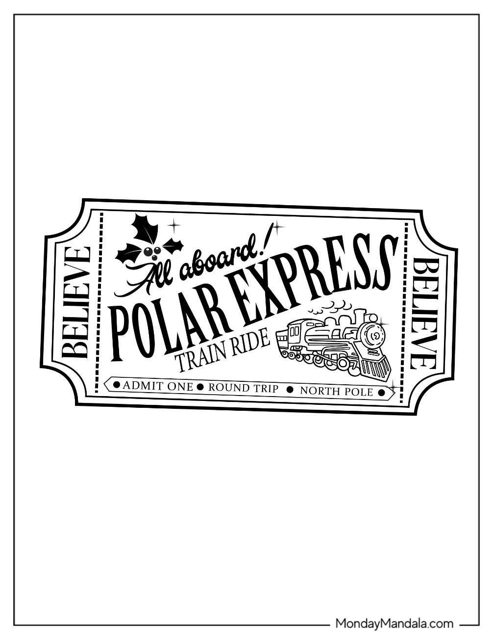 Polar Express Coloring Page Of Train Ticket coloring page — printable line art