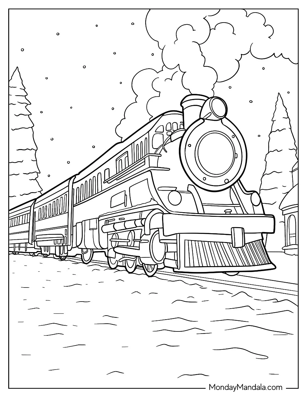 The Polar Express Coloring Page Of Train On Christmas coloring page