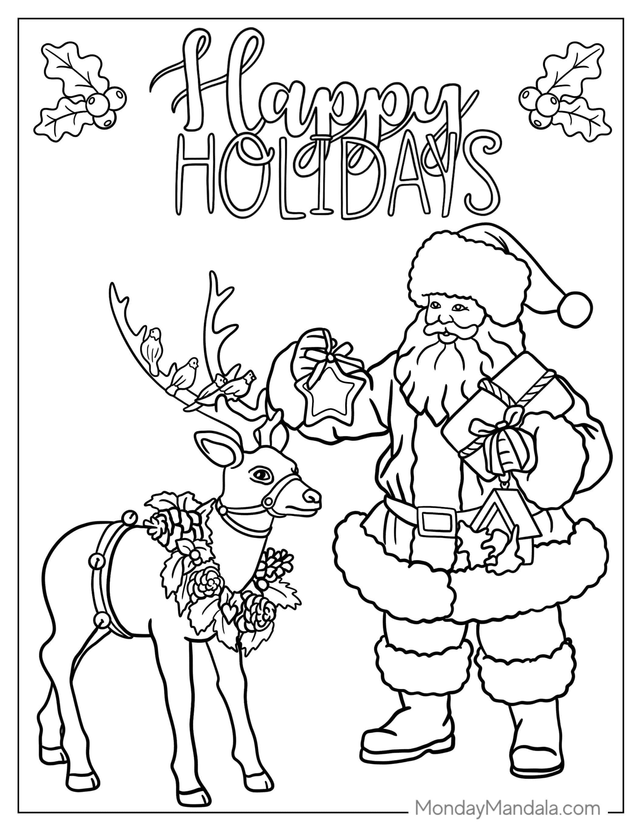 Cheeky Santa Decorating Cupids Antlers coloring page