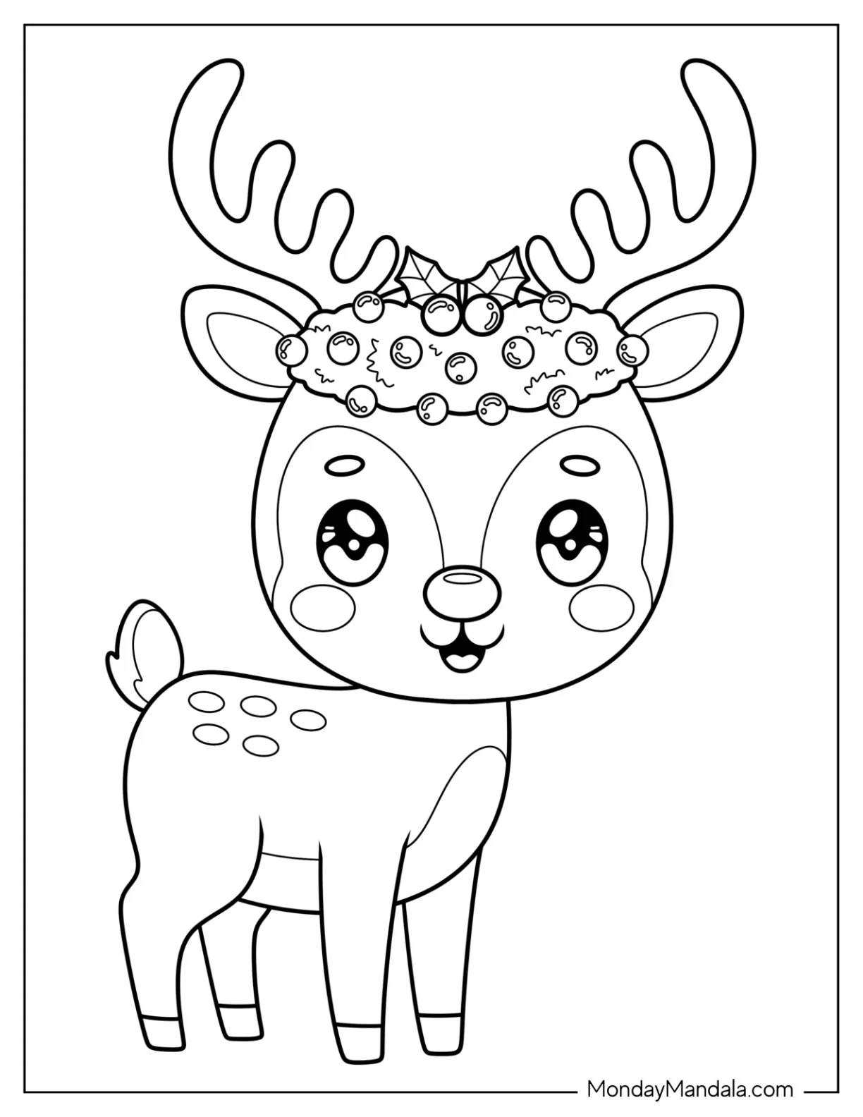 Chibi Spotted Reindeer Coloring Page for Kids coloring page — printable line art