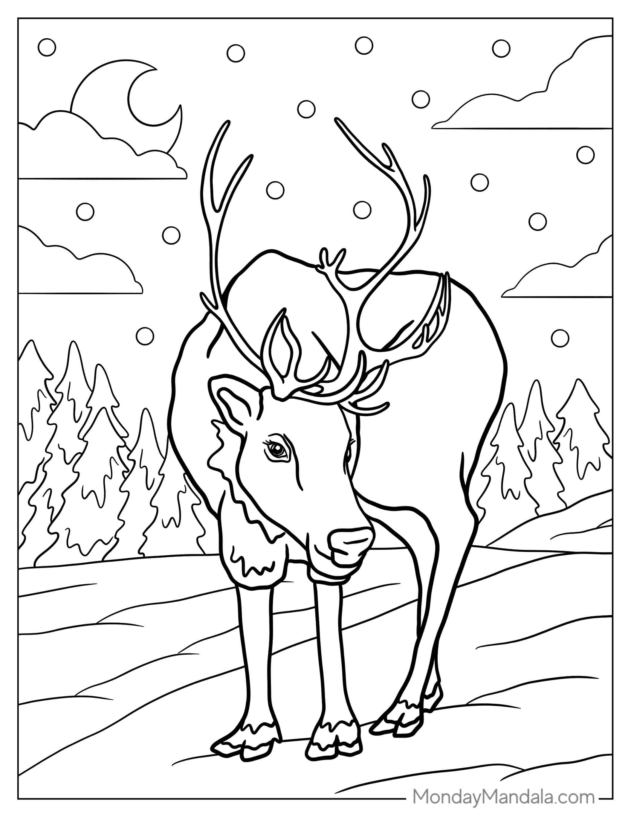 Detailed Reindeer Walking In The Wild To Color coloring page