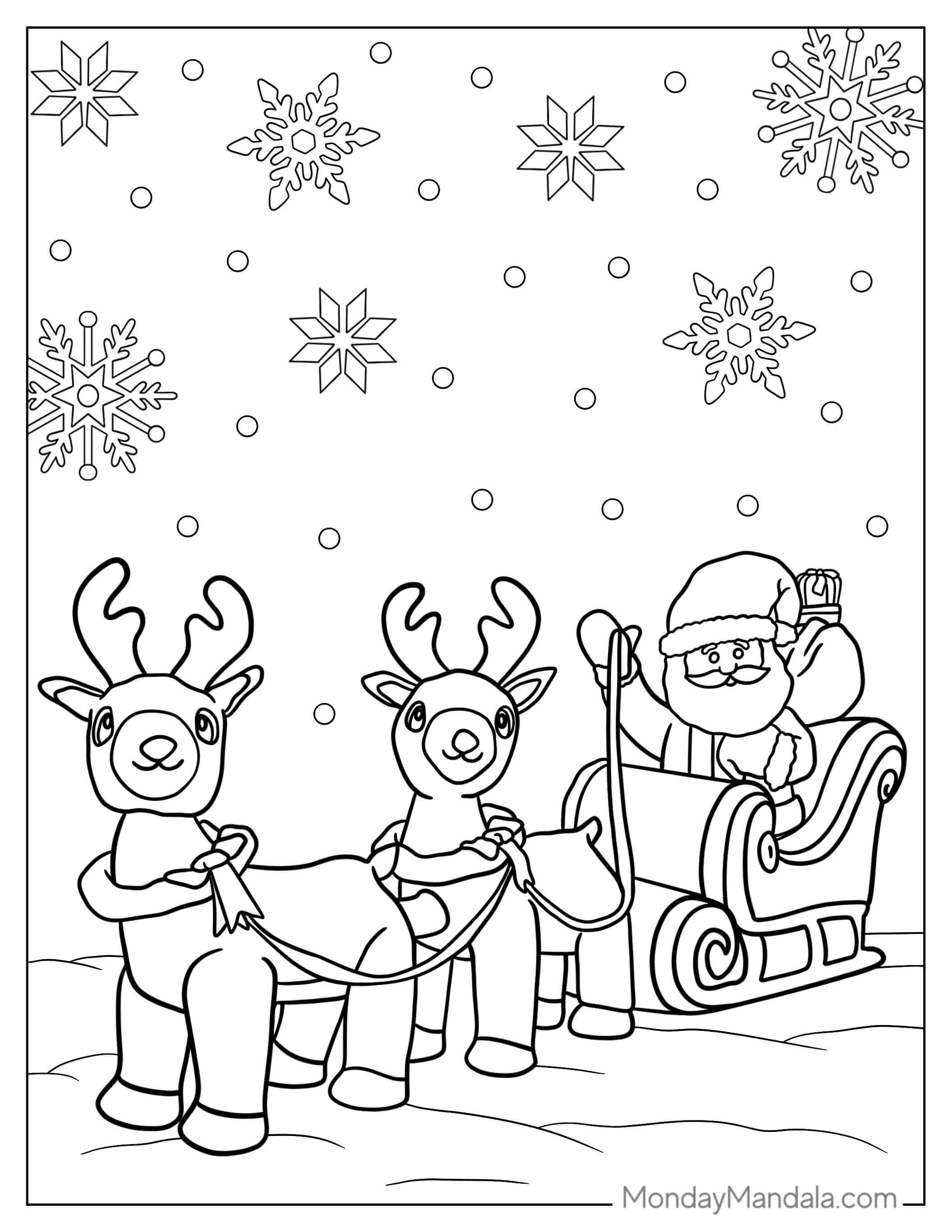 Easy Outline Of Santa With Dasher And Comet_ coloring page — printable line art