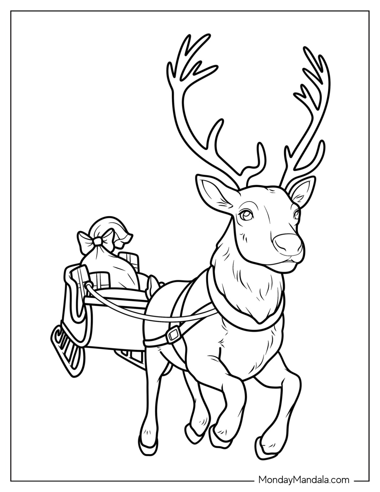 Easy Reindeer Pulling Santa s Sleigh Coloring Sheet coloring page — printable line art
