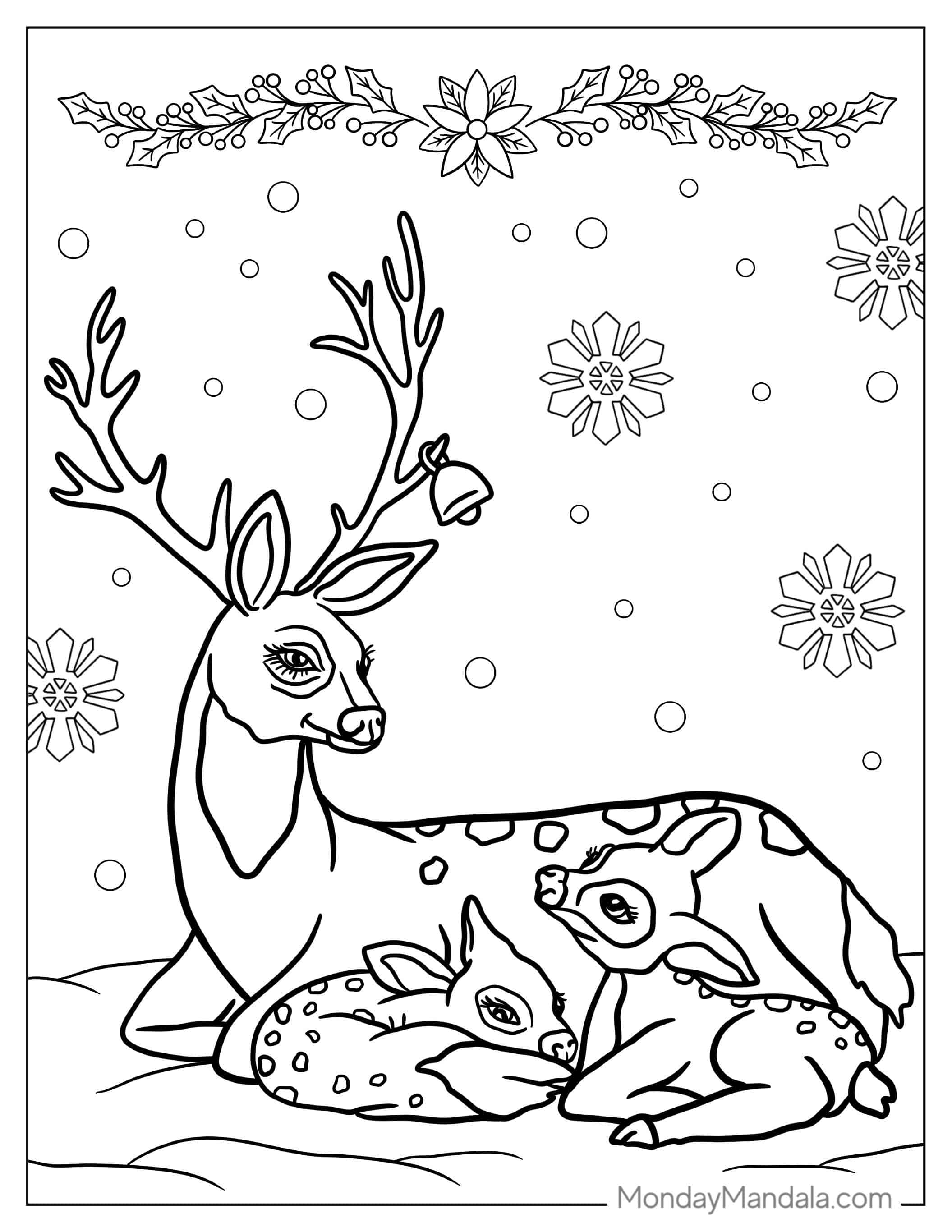 Mom Reindeer With Two Babies To Color coloring page