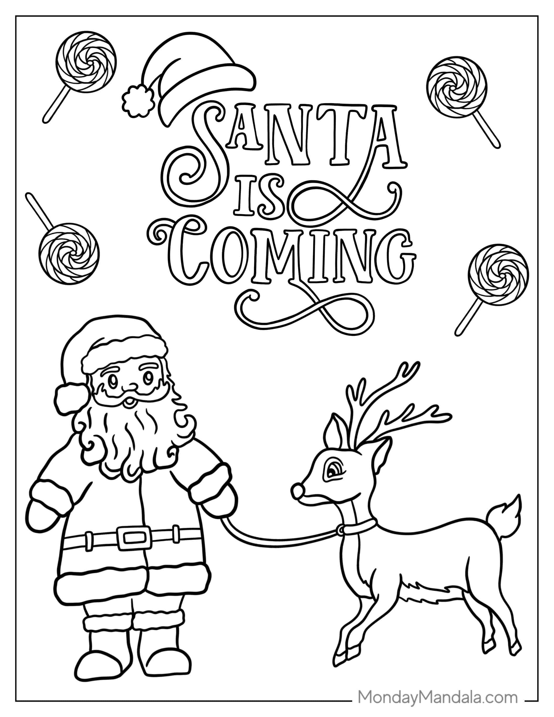 Santa And Rudolph The Reindeer To Color coloring page — printable line art