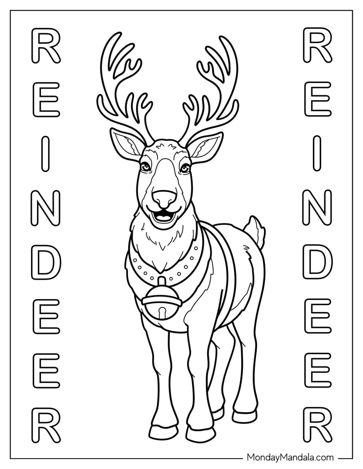 Smiling Reindeer with a Collar Coloring Page for Kids coloring page