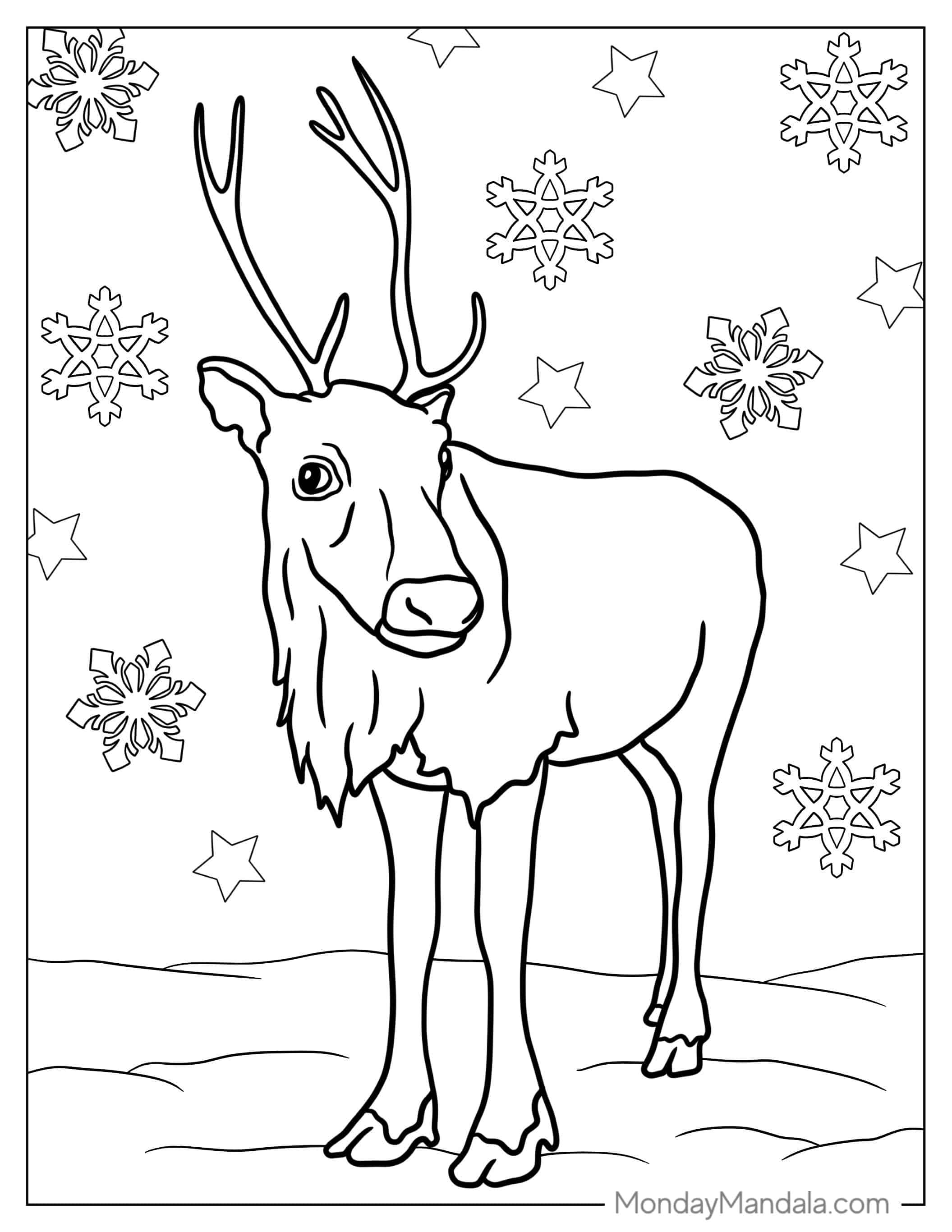 Wild Reindeer Walking In The Snow coloring page