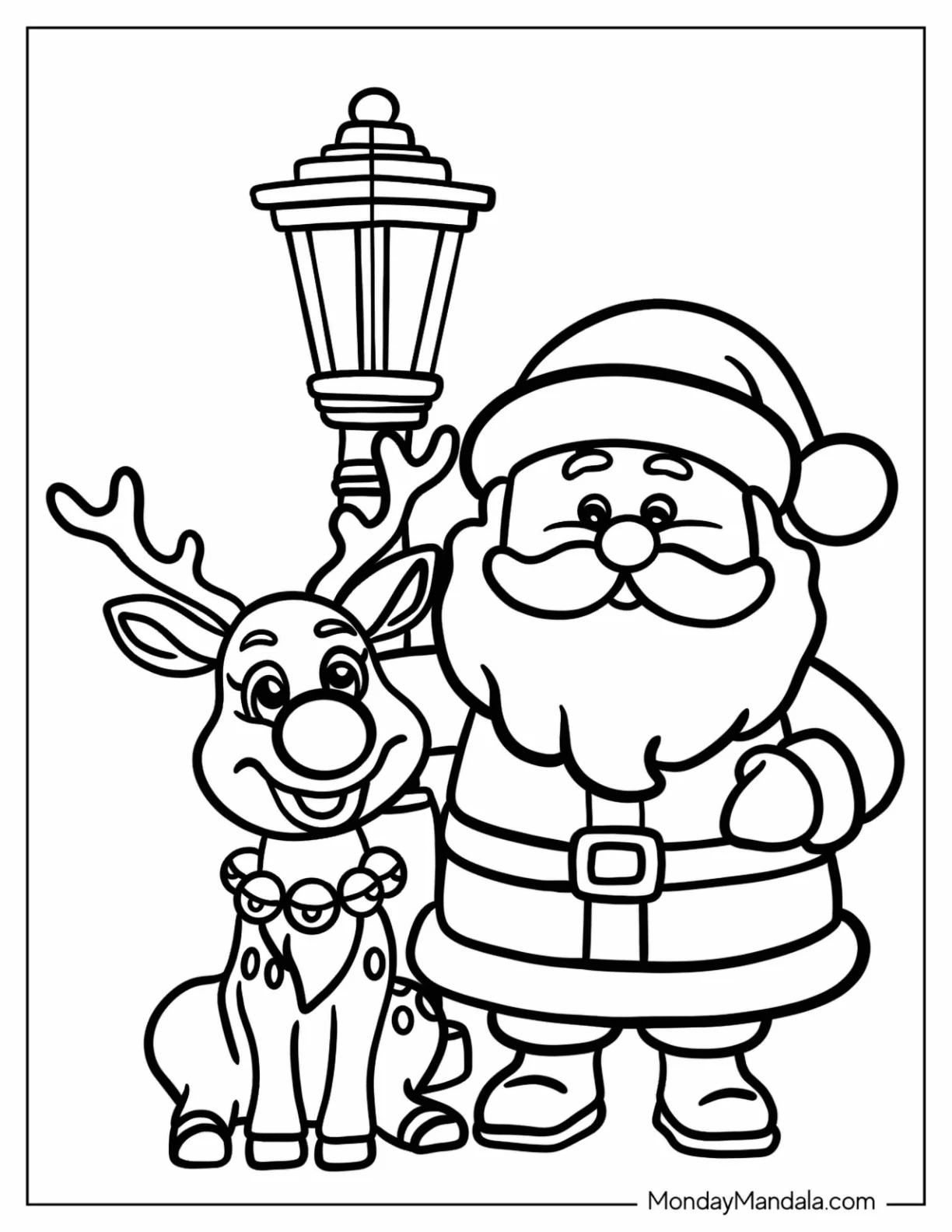 Chibi Rudolph Coloring Page And Santa Under A Lamppost For Preschoolers coloring page