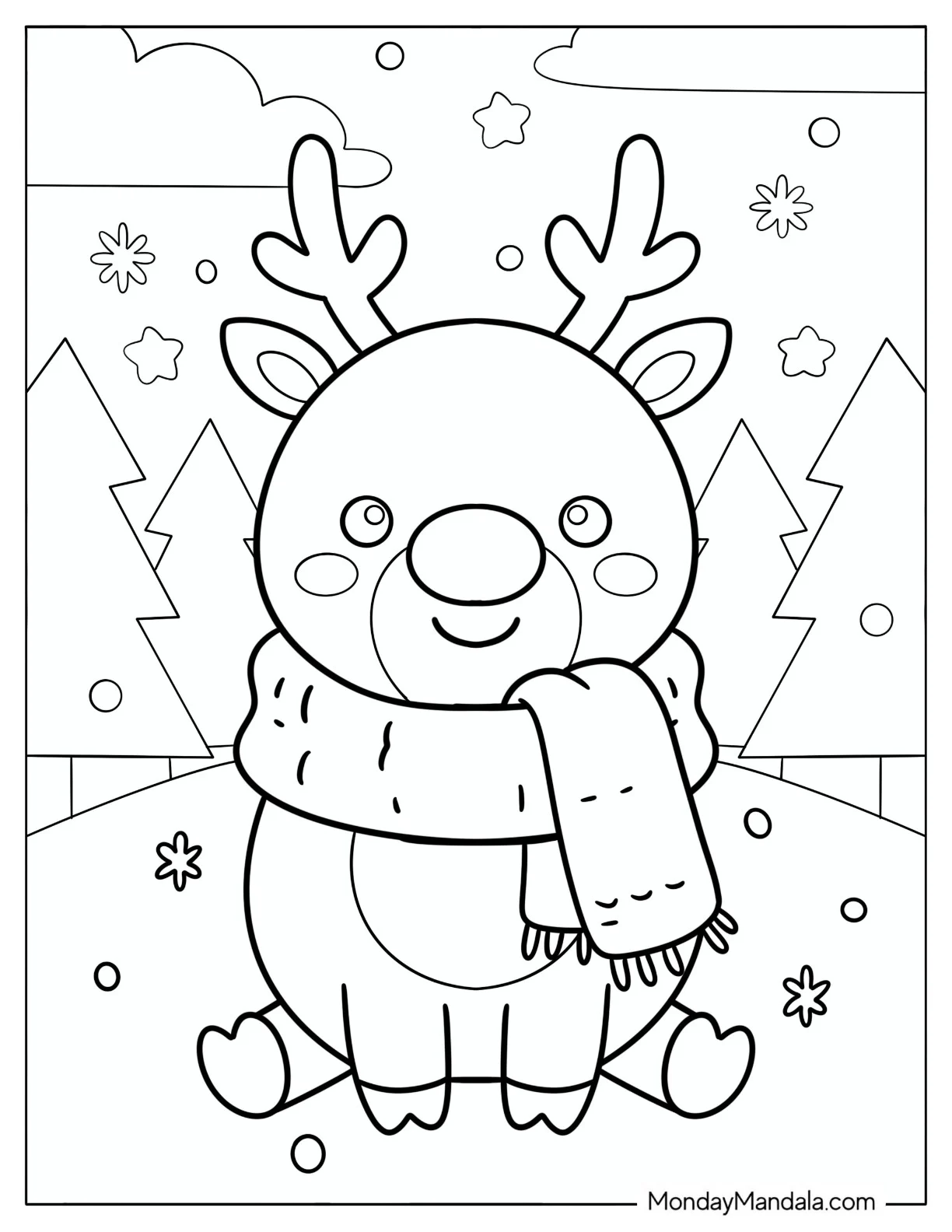 Cozy Rudolph Wearing a Thick Scarf Coloring Page coloring page