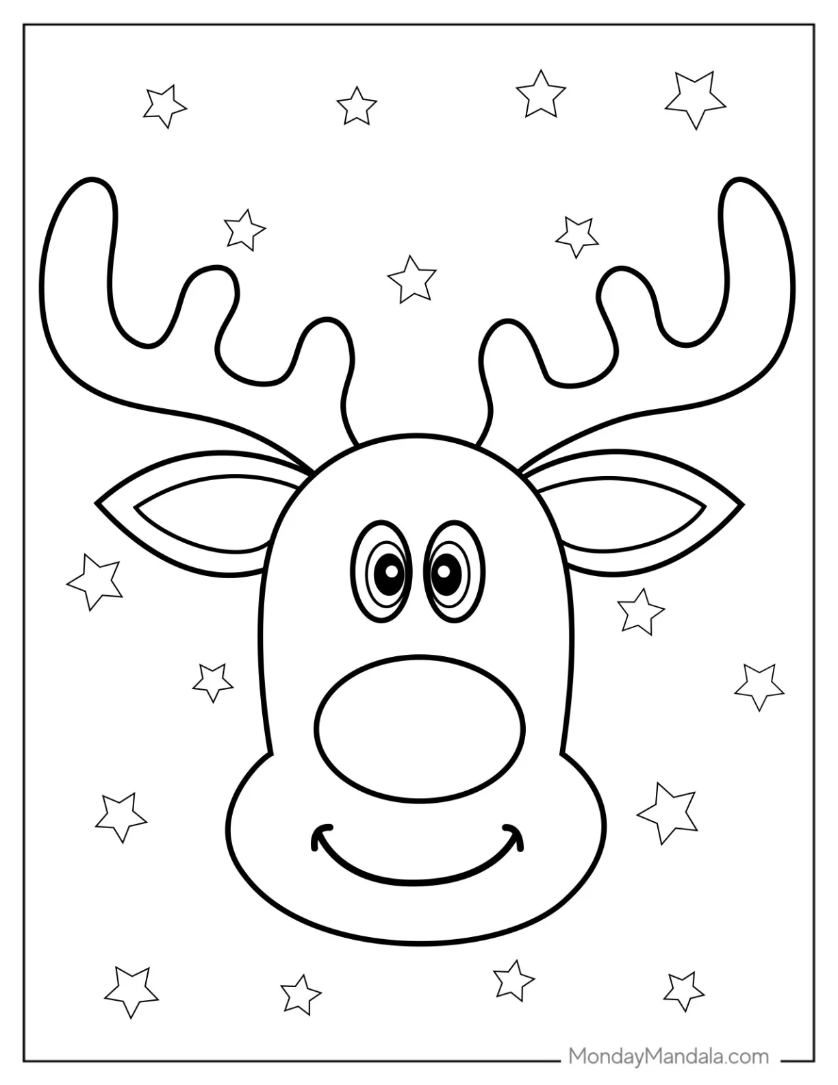 Cute Cartoon Rudolph Coloring Page With Big Antlers coloring page