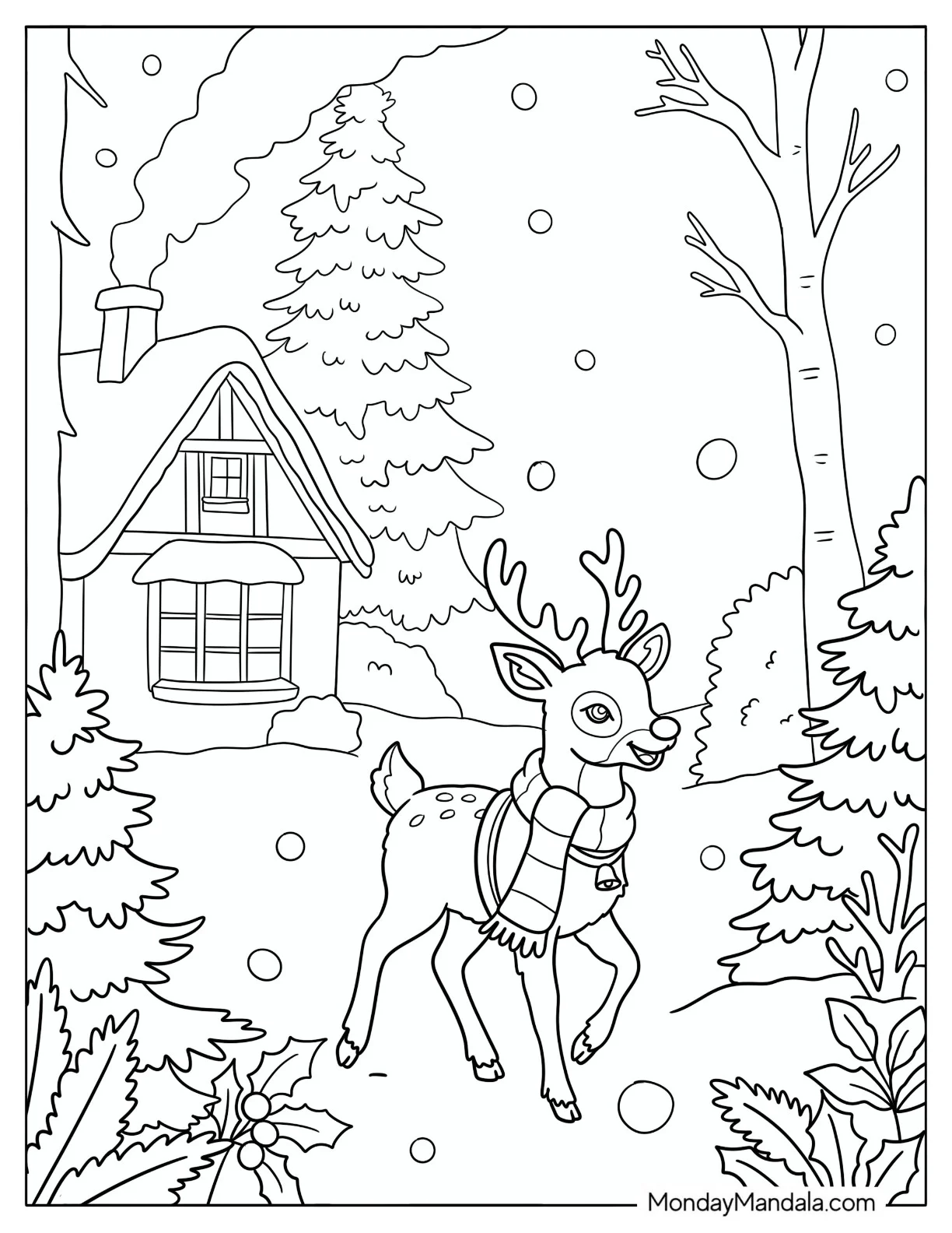 Elegant Rudolph Walking in the Snow coloring page
