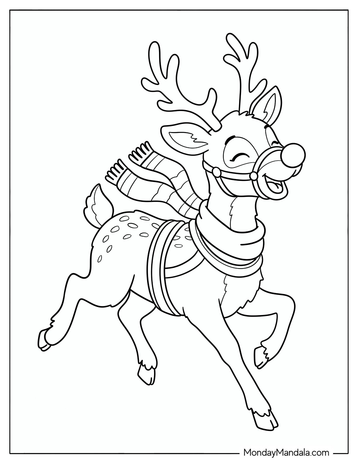 Happy Rudolph Galloping Coloring Page for Kids coloring page