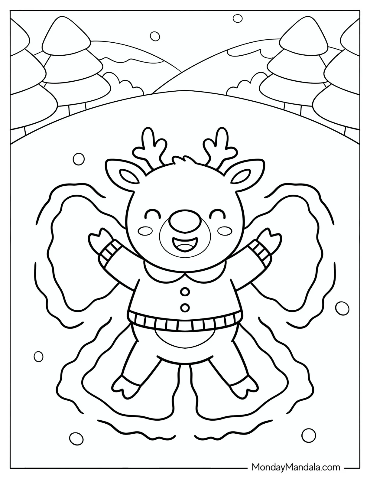Playful Rudolph Making a Snow Angel coloring page