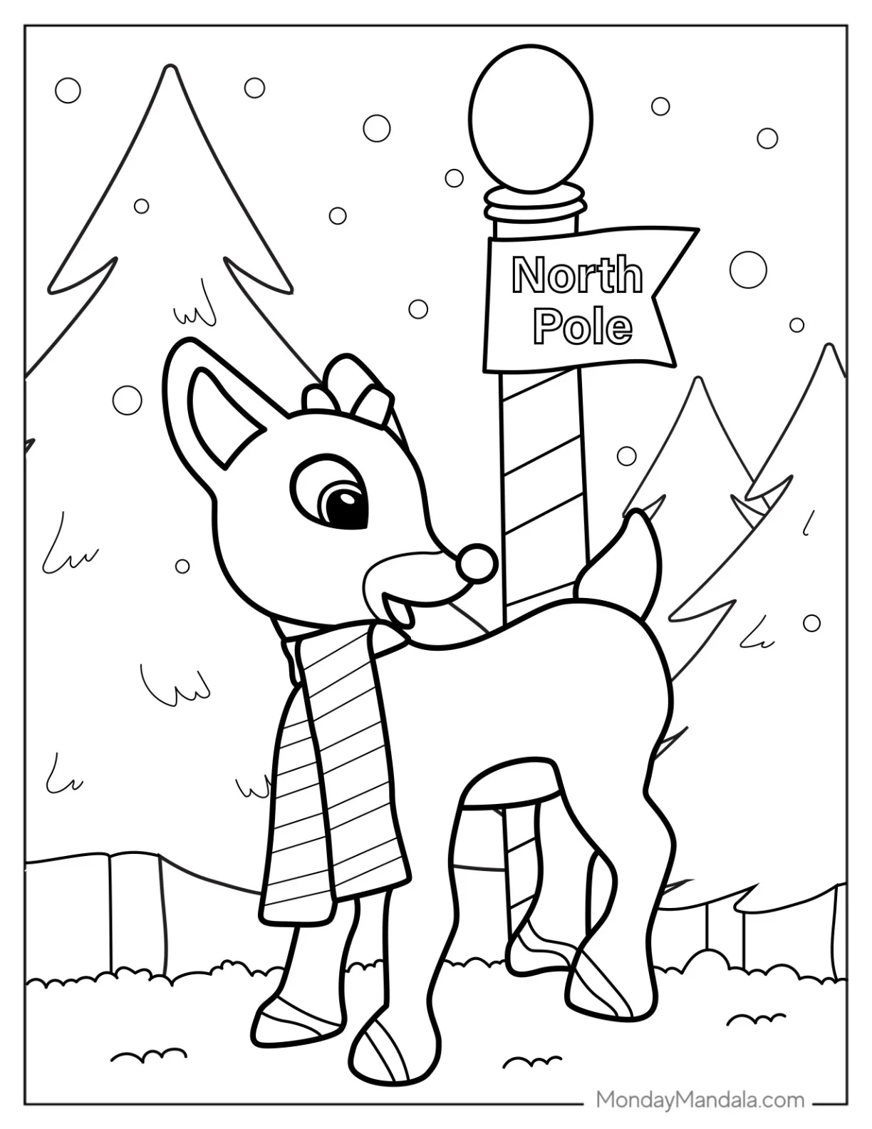 Rudolph Coloring Page At The North Pole coloring page