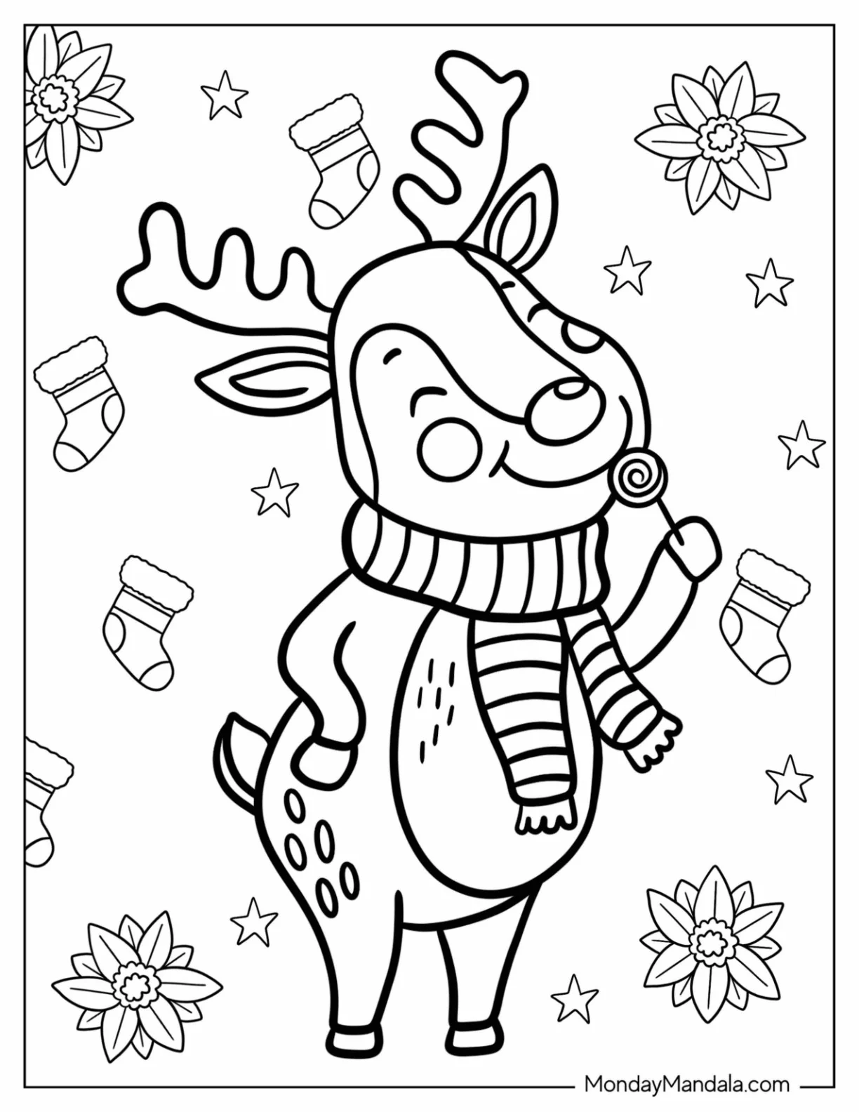 Rudolph Coloring Page Eating A Lollipop For Kids coloring page