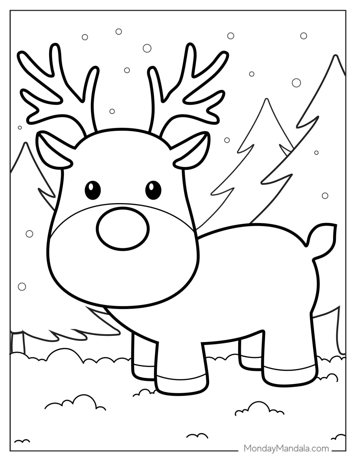 Rudolph Coloring Page In a Forrest coloring page