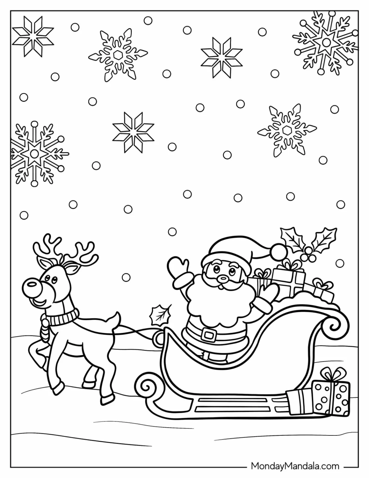 Rudolph Coloring Page Pulling Santa s Sleigh For Kids coloring page