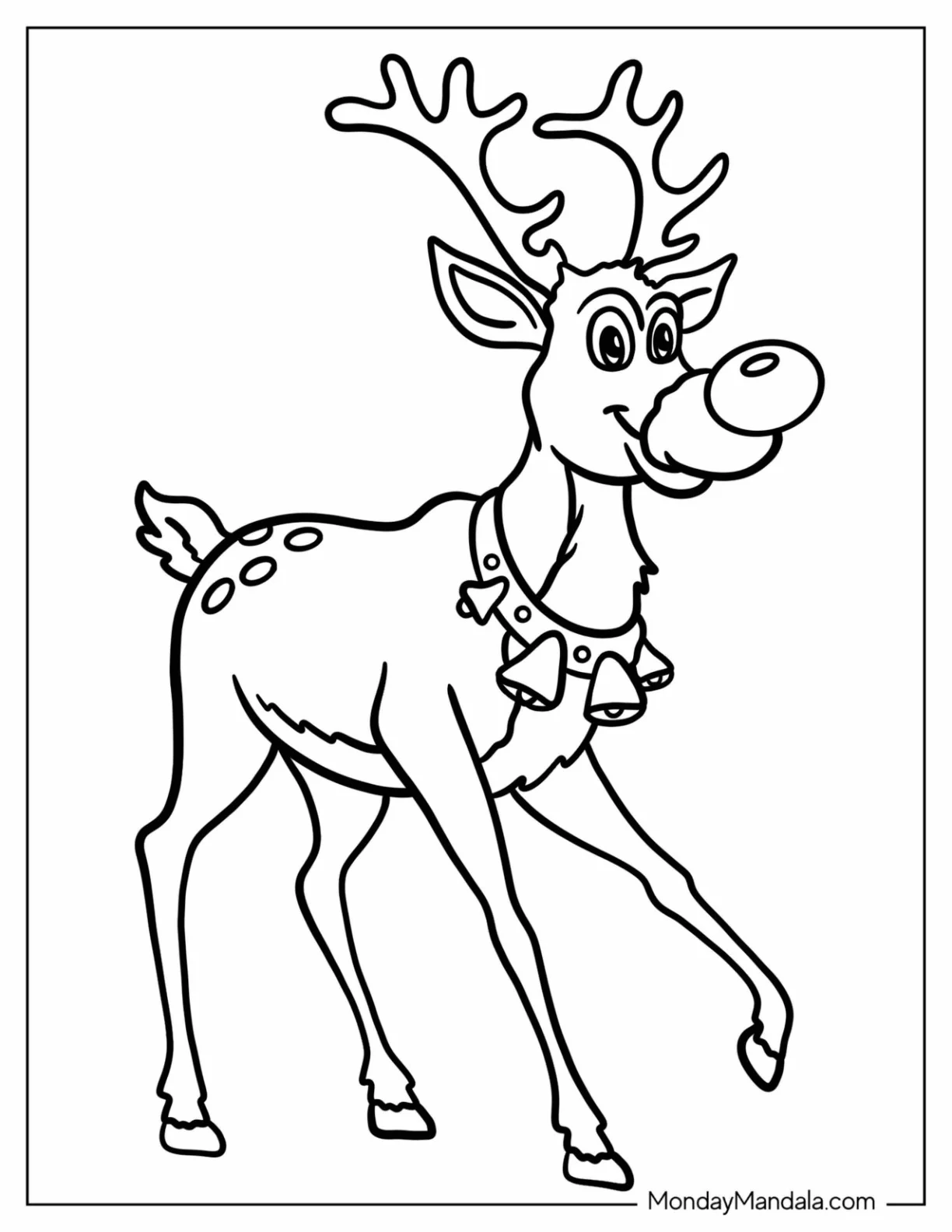Rudolph Coloring Page Wearing Collar With Bells coloring page