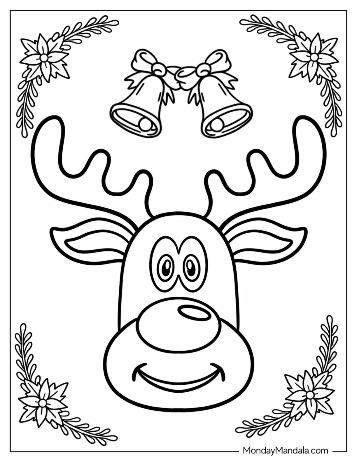 Rudolph Coloring Page With Bells Over His Head coloring page