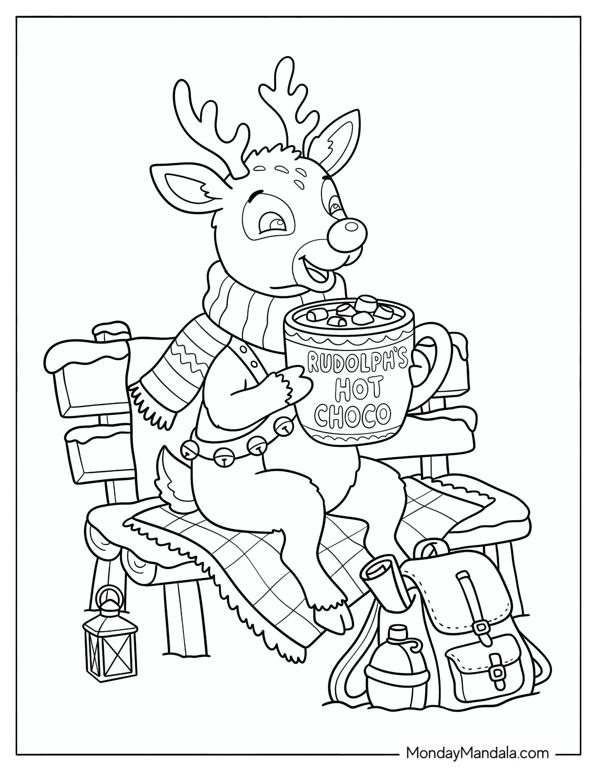 Rudolph Drinking a Massive Cup of Hot Chocolate Coloring Sheet coloring page