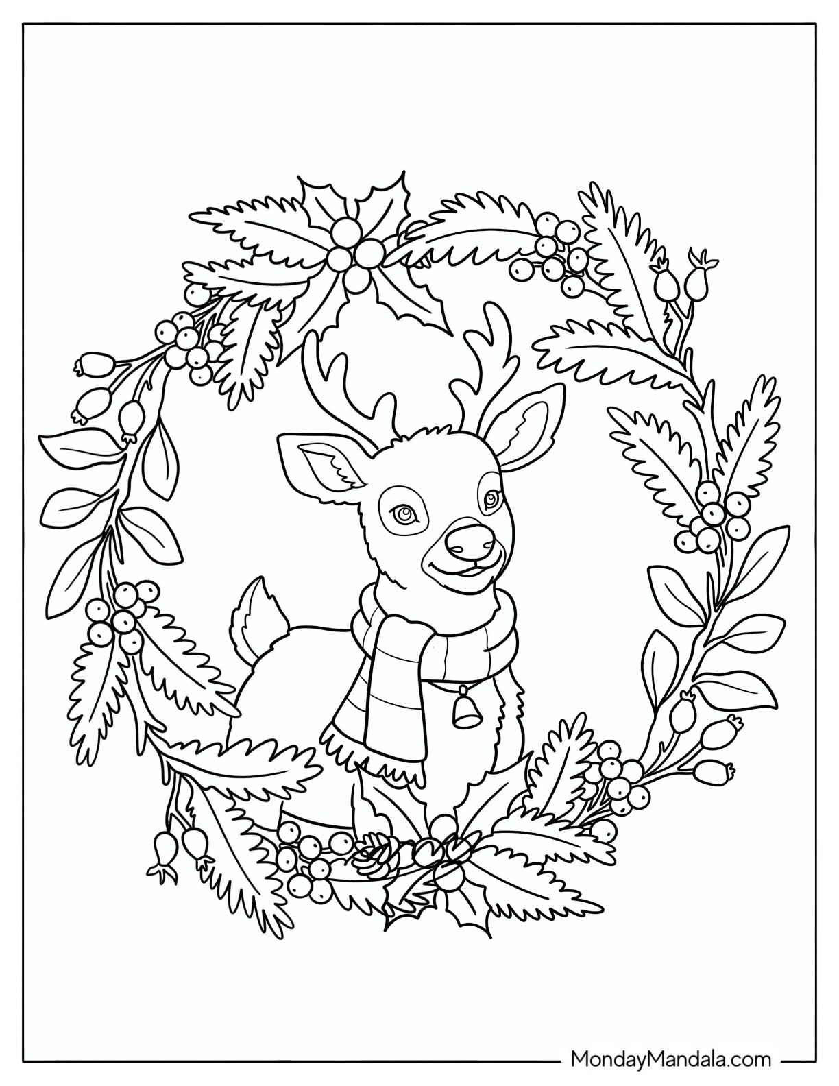 Rudolph Inside a Christmas Wreath coloring page