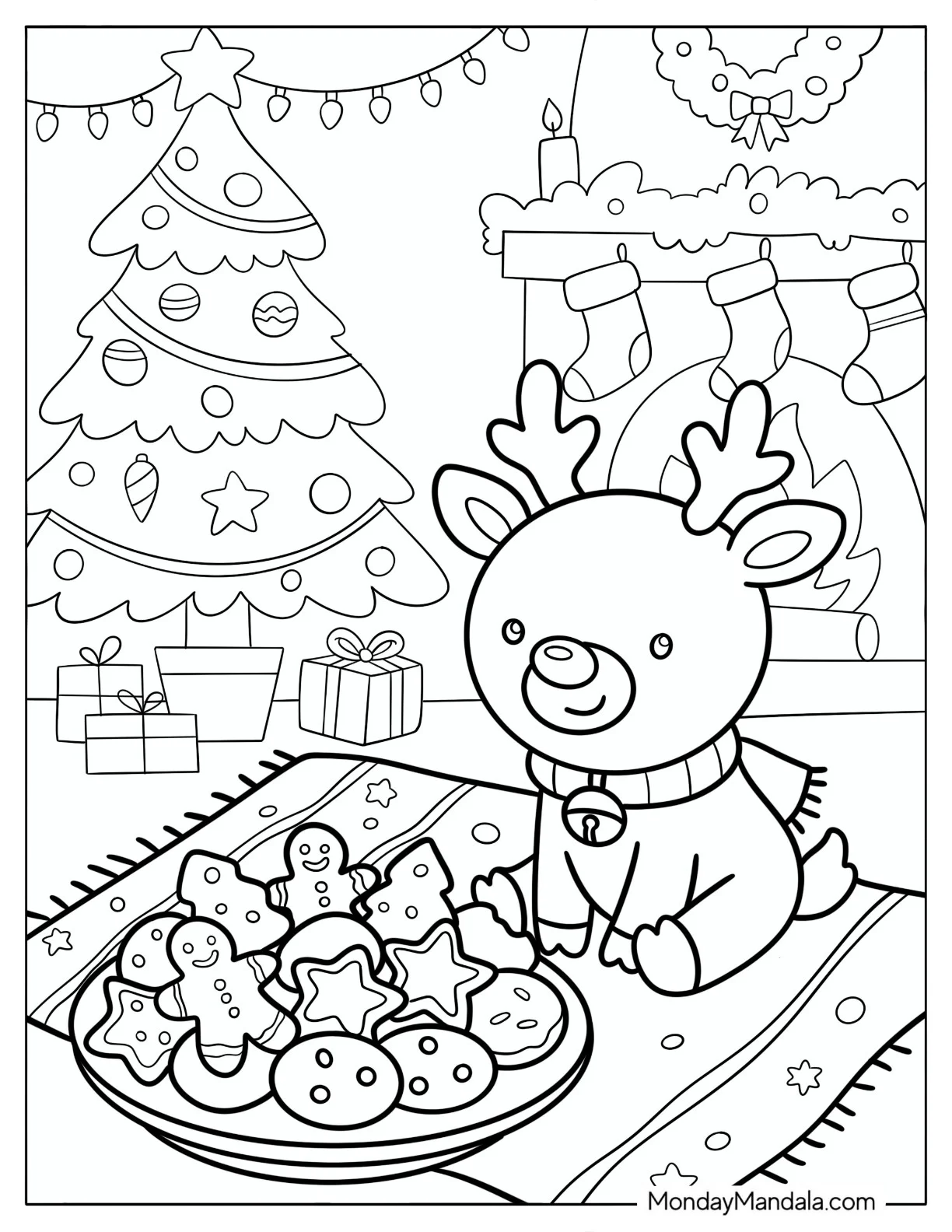 Rudolph with a Plate of Gingerbread Cookies on Christmas Coloring Sheet coloring page