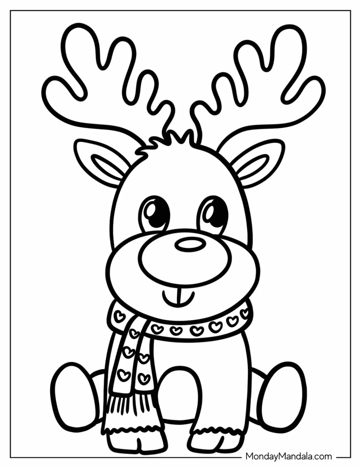 Simple Rudolph Coloring Page With A Love Heart Scarf For Preschoolers coloring page
