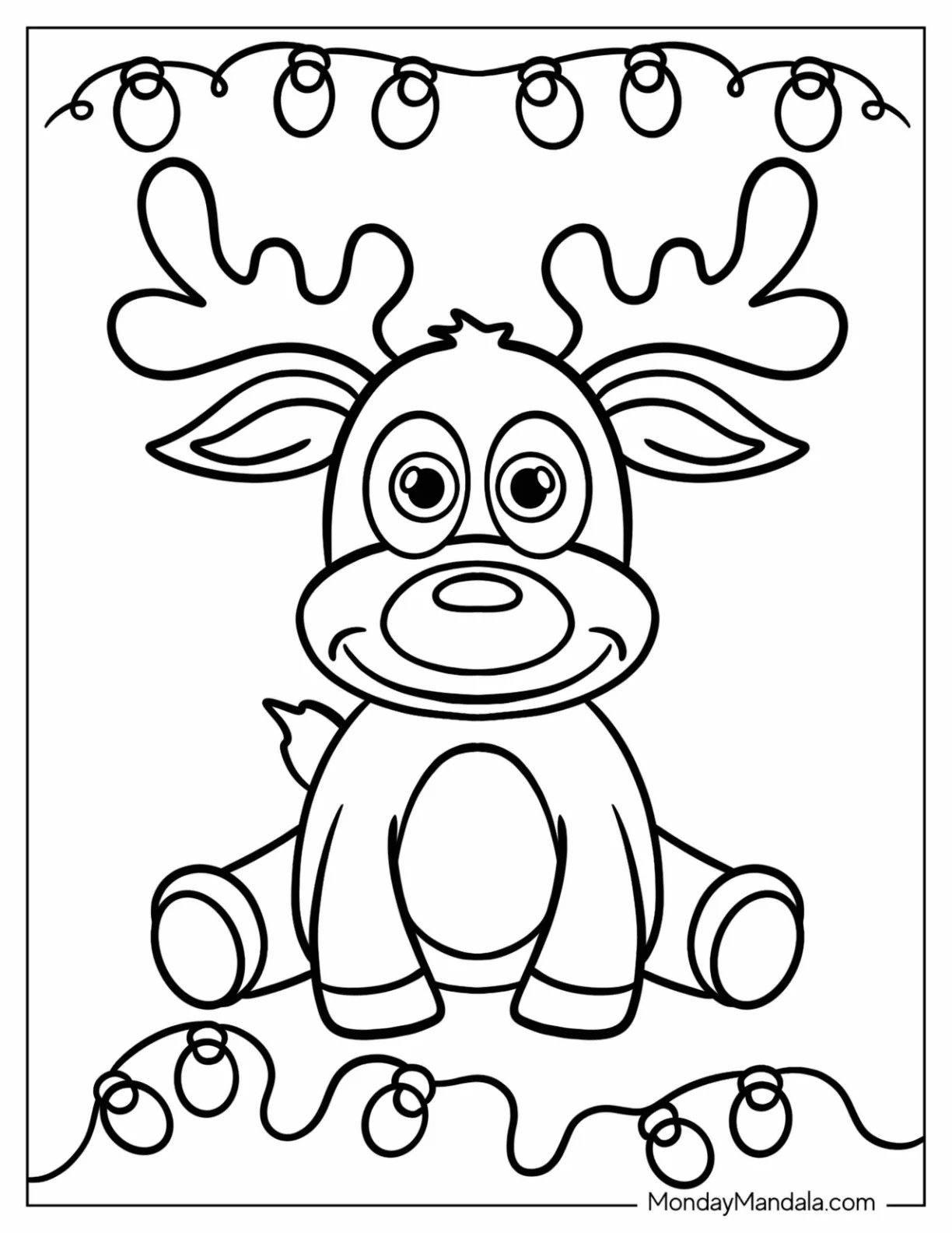 Smiling Baby Rudolph Coloring Page With Christmas Lights coloring page