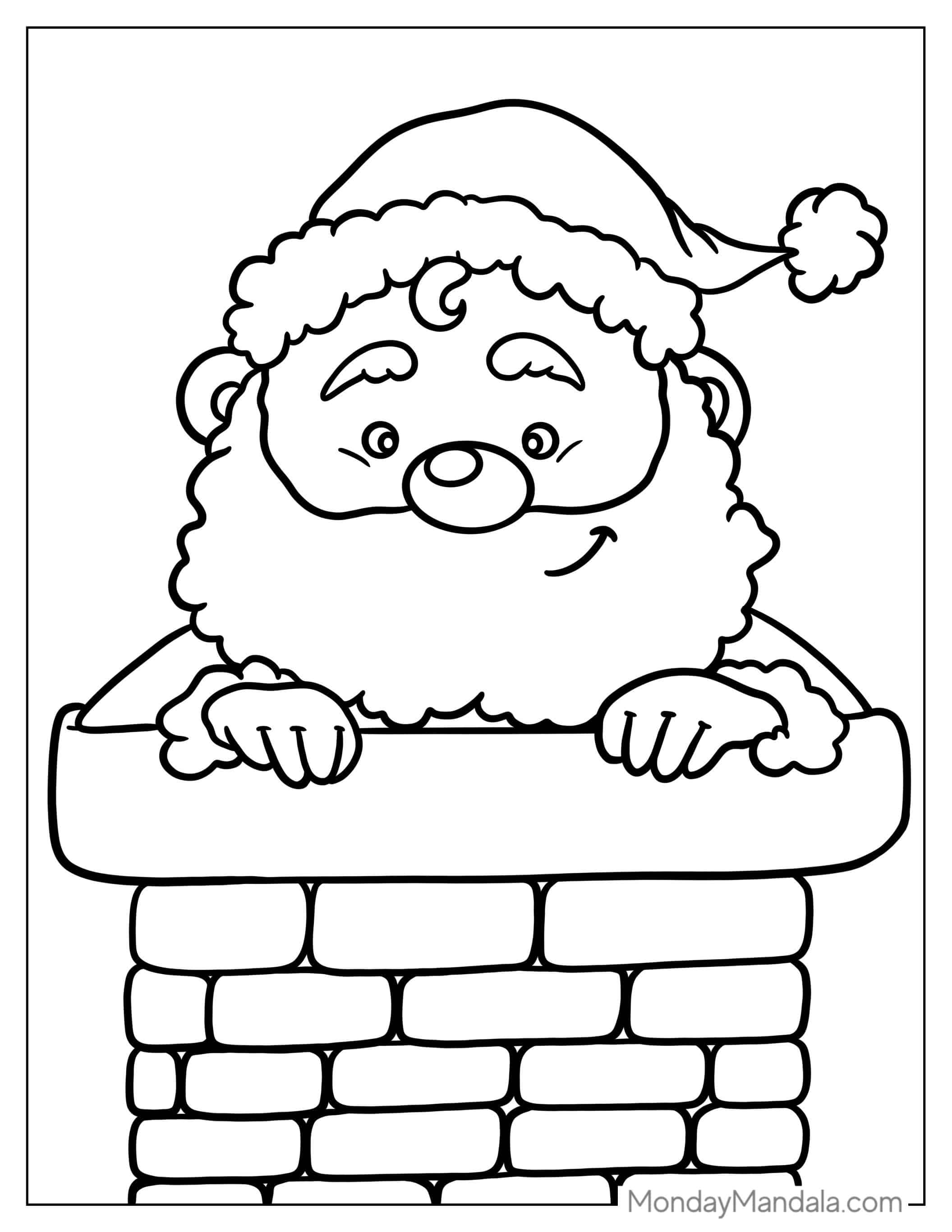 Coloring Page Of a Cute Santa Going Down a Chimney coloring page
