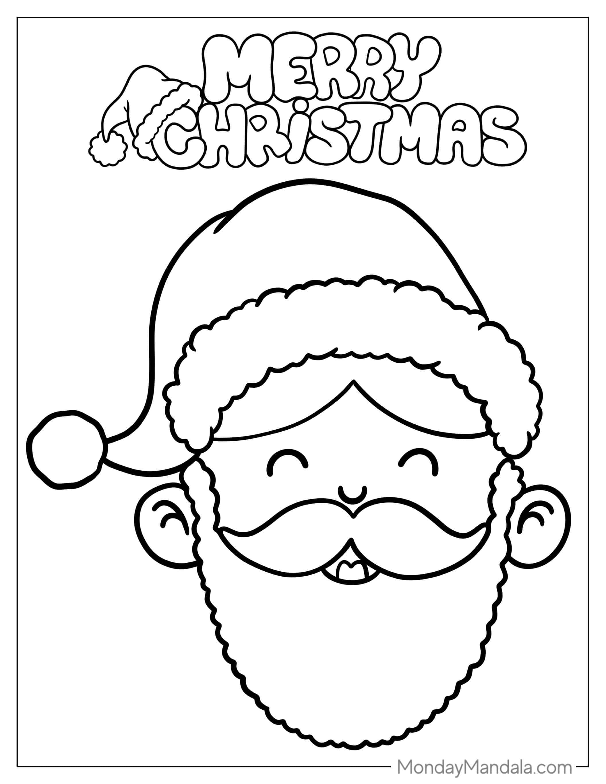 Easy Santa Face To Color With Merry Christmas Text coloring page — printable line art