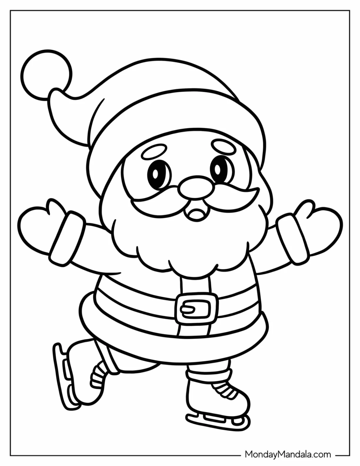 Jolly Santa Wearing Mittens and Boots While Skating Coloring Page for Preschoolers coloring page