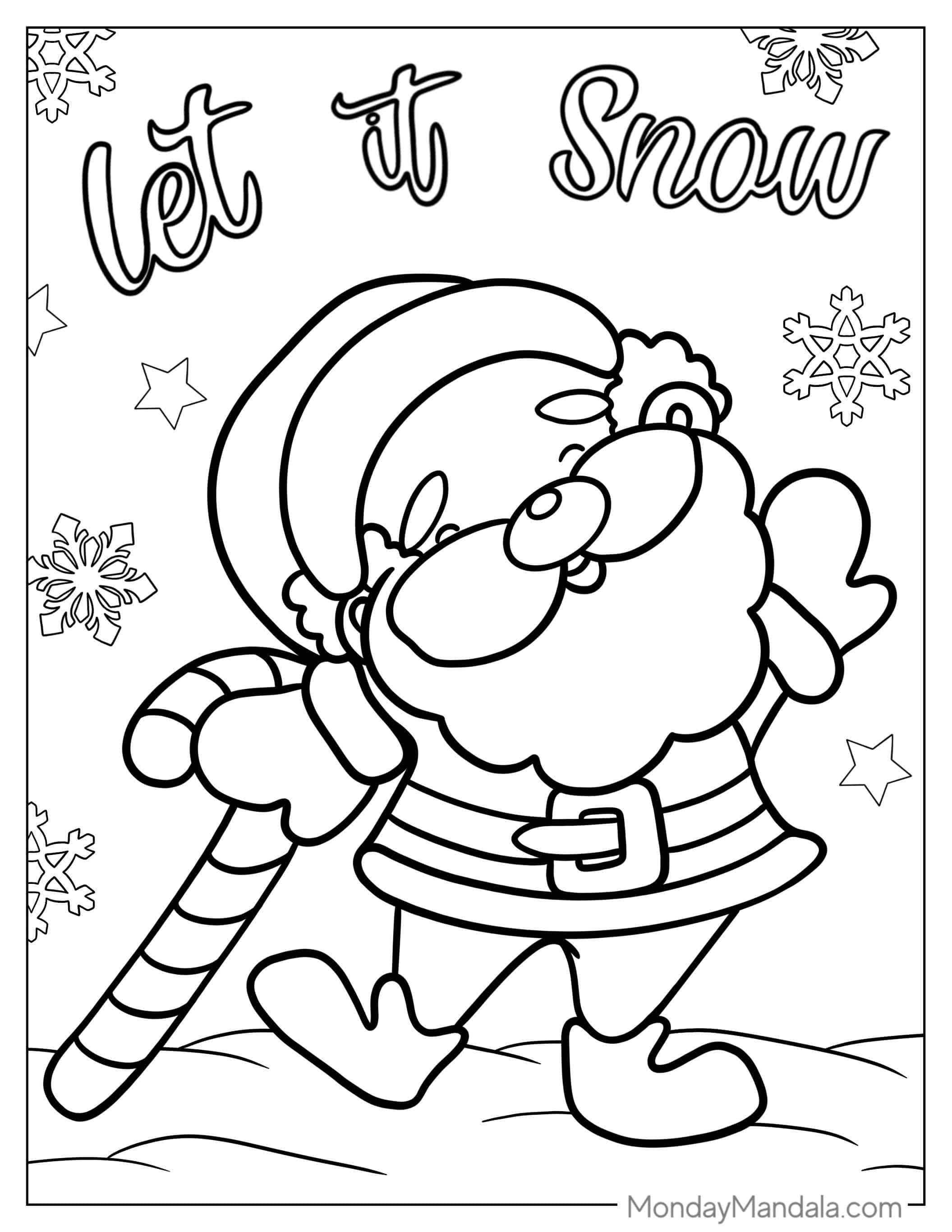 Kawaii Themed Santa With Candy Canes To Color coloring page — printable line art