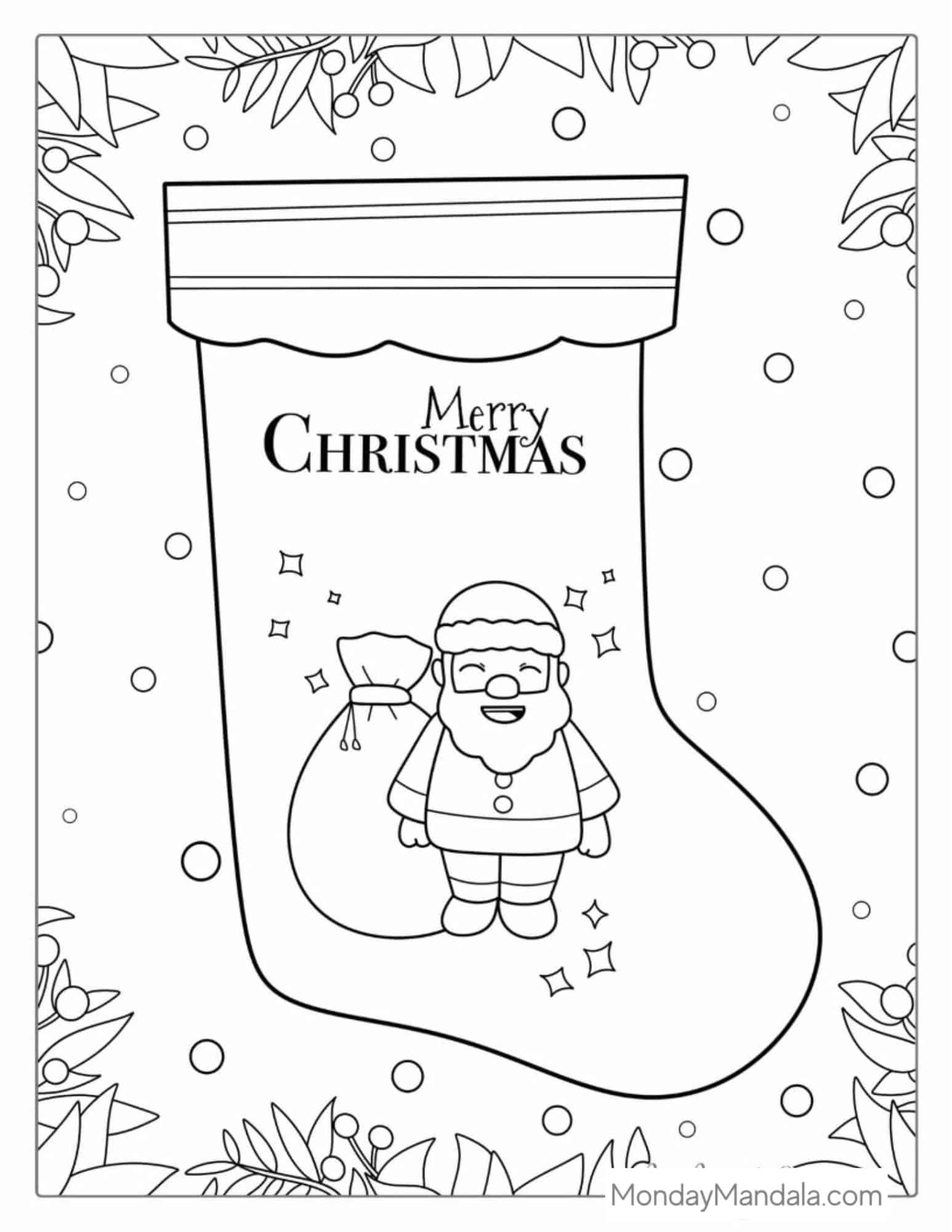 Merry Christmas Stocking With Santa Coloring Page coloring page