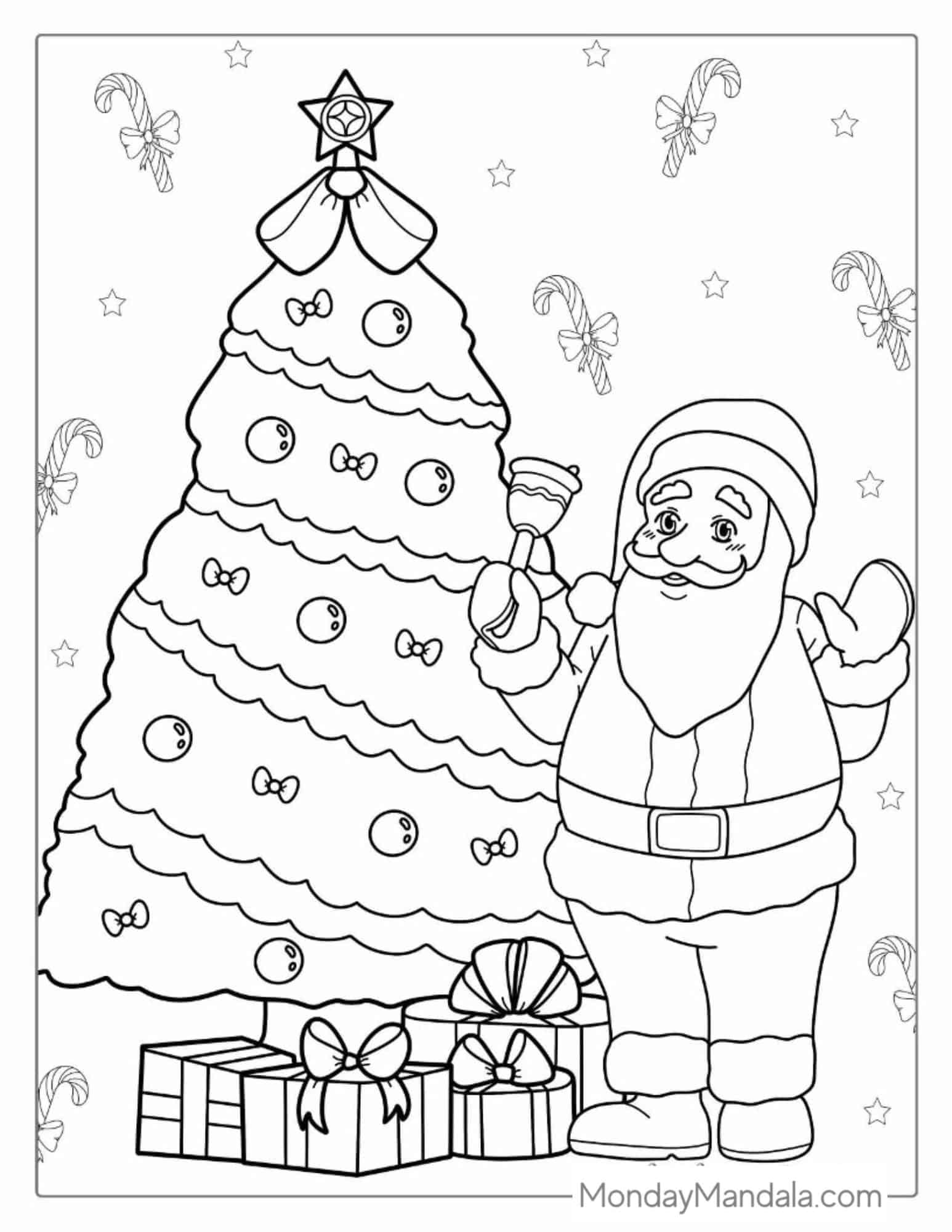 Santa Claus With Christmas Tree Coloring Page coloring page — printable line art