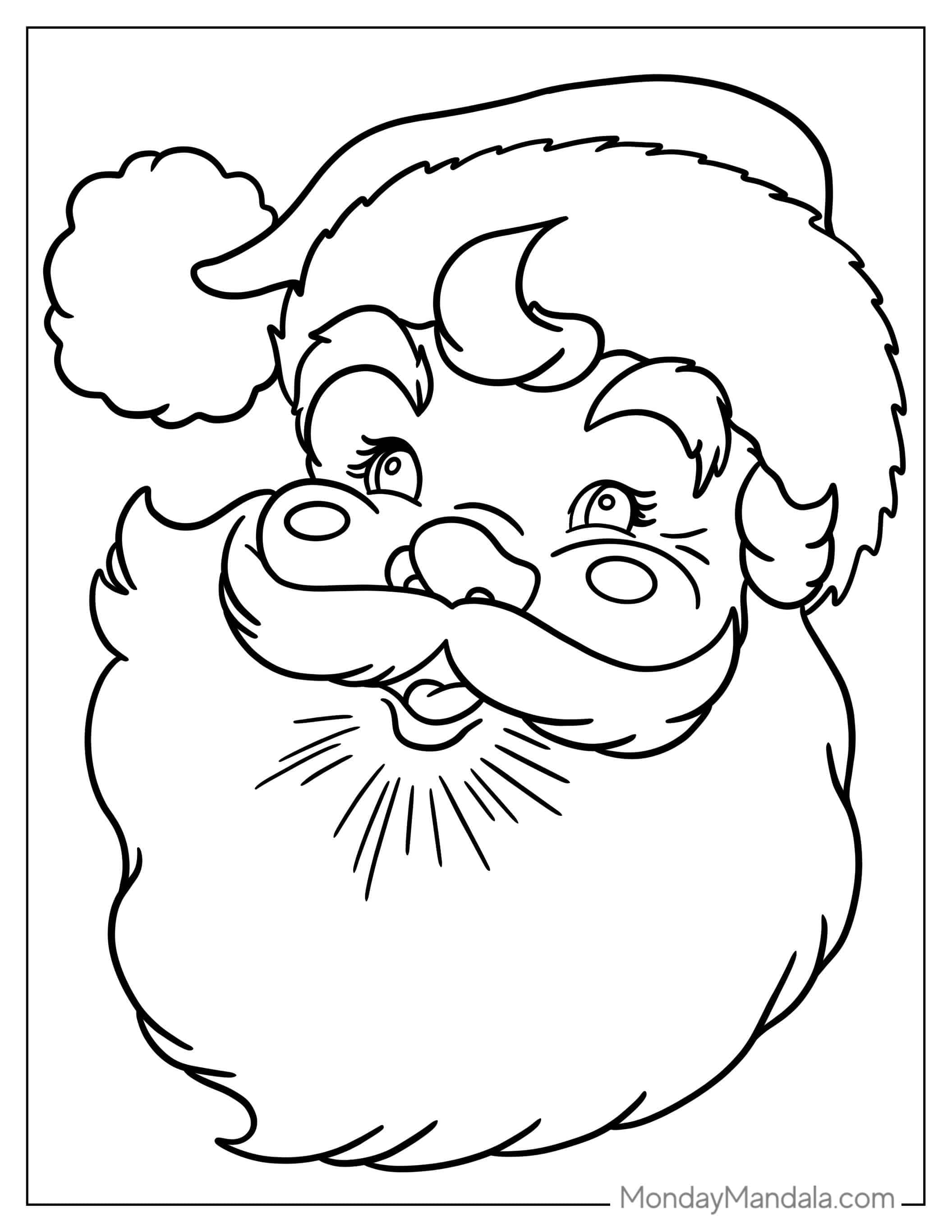 Santa Face With Big Beard And Hat To Color coloring page