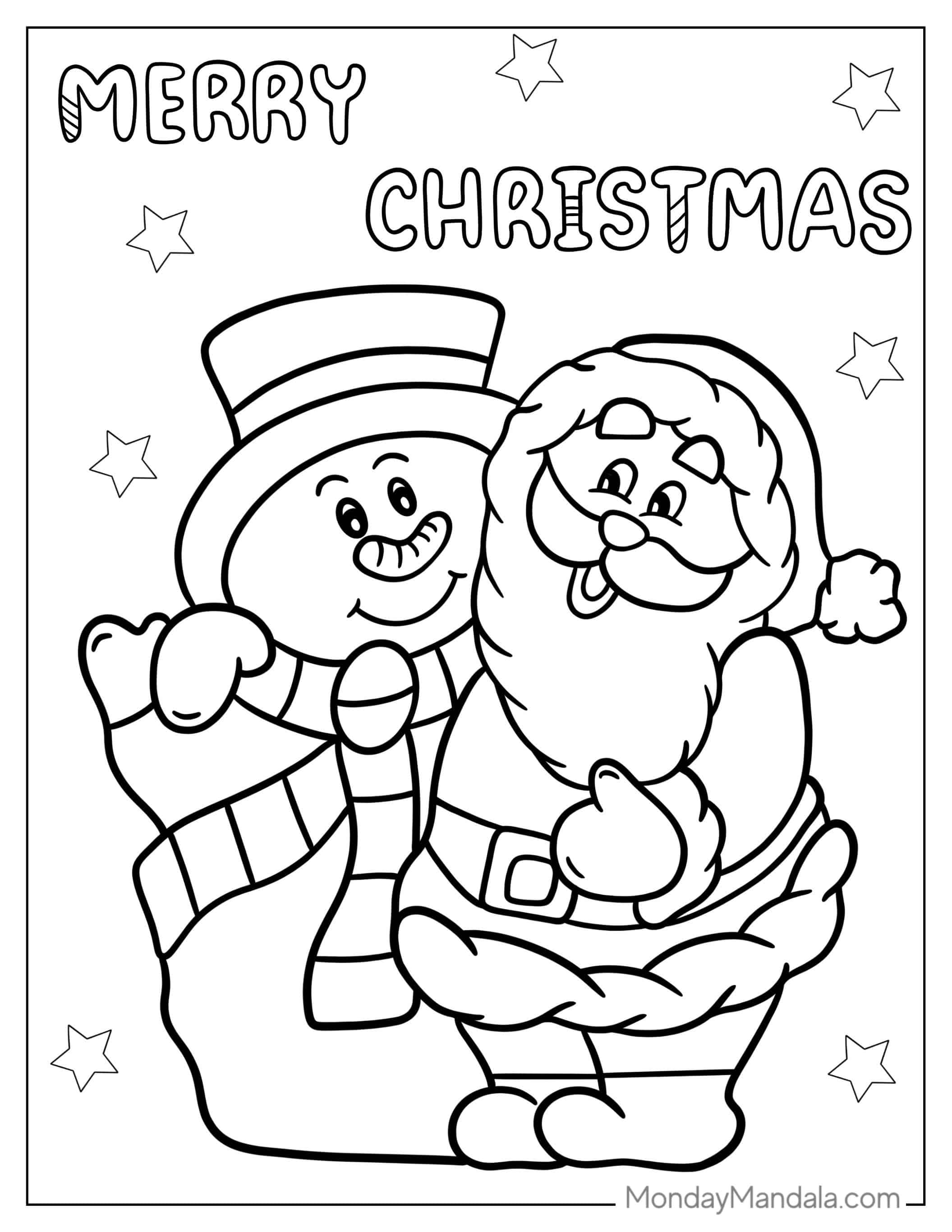 Snowman And Santa Coloring Sheet For Kids coloring page — printable line art