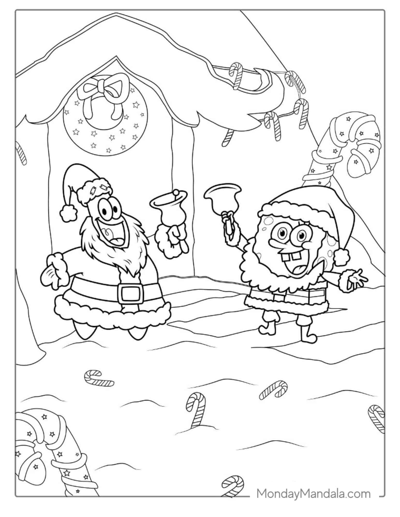 SpongeBob And Patrik Dressed Up As Santa For Christmas coloring page