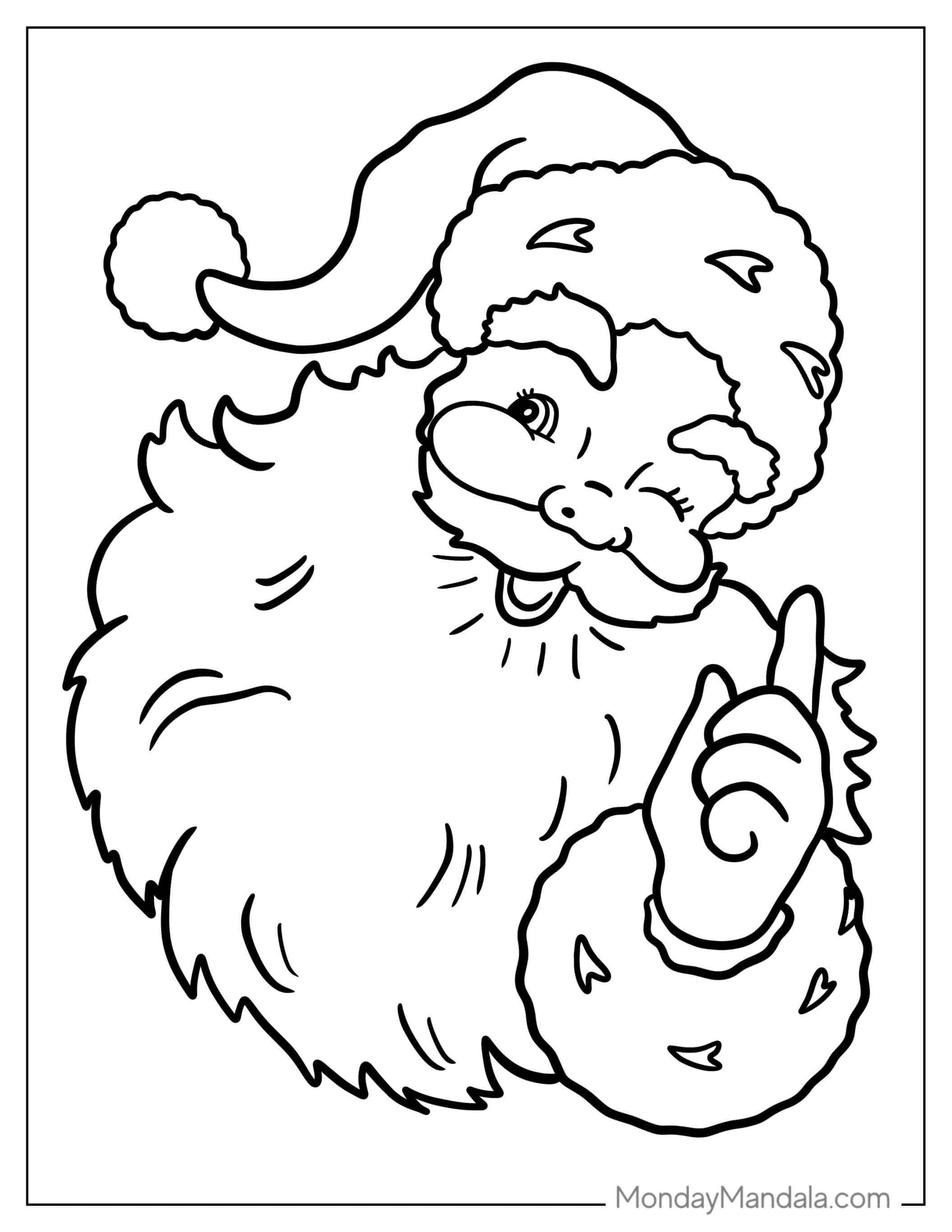 Winking Santa Face Coloring Sheet coloring page — printable line art