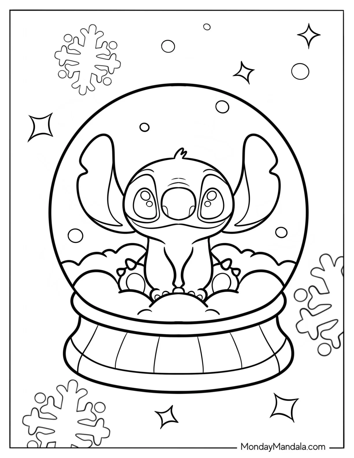 Adorable Stitch Inside A Snow Globe Coloring Page For Kids coloring page